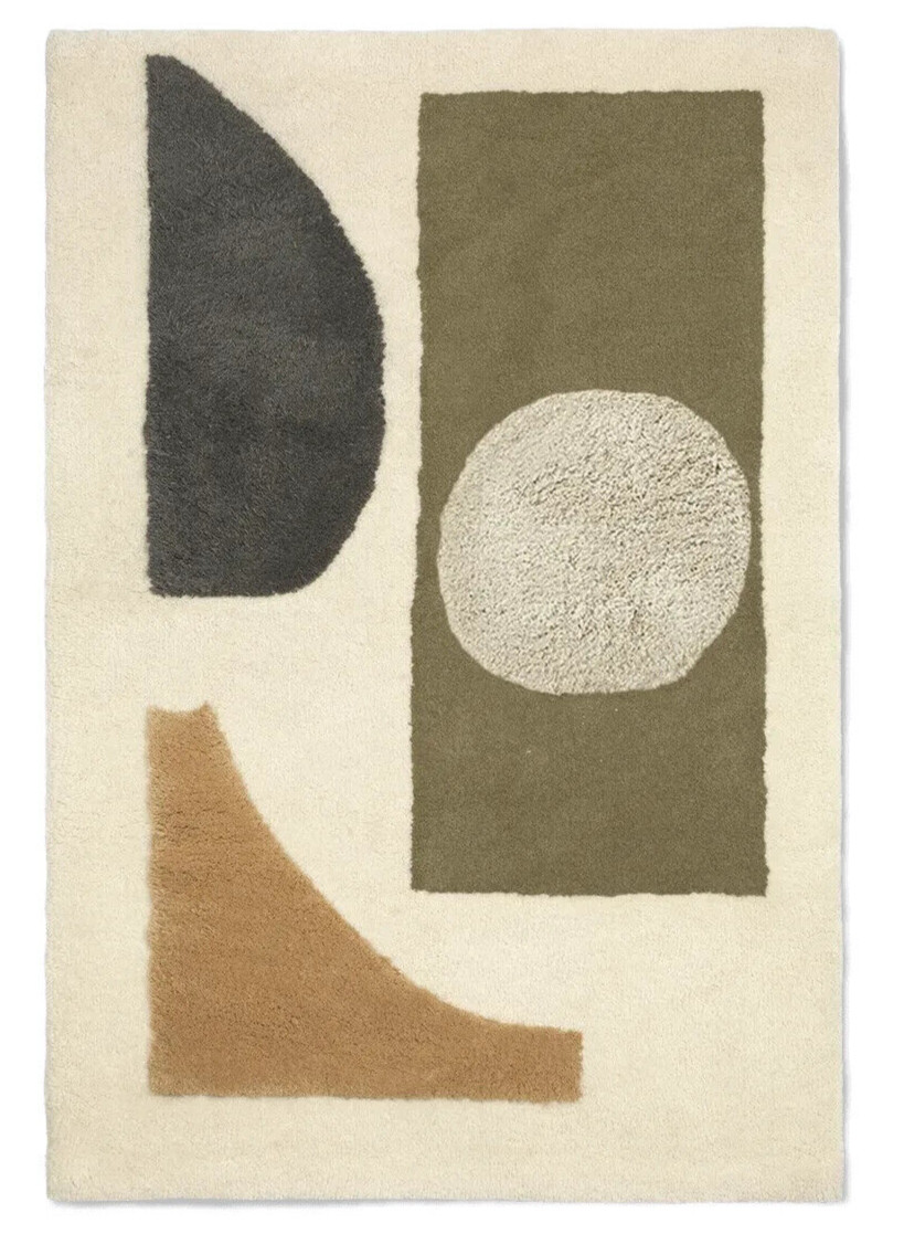 Rectangles wool rug Ferm Living Bloco tufted rug Green-off white, 120×180 cm