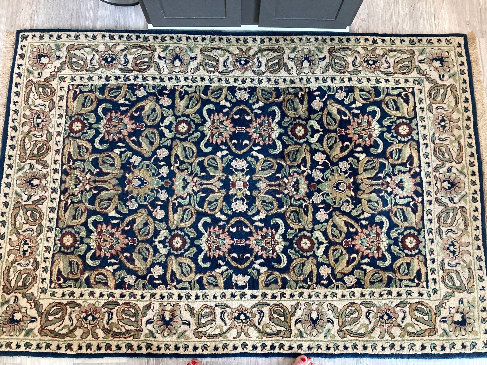 Hand Knotted Area Rug 4x6ft Blue Ivory Vintage Darshan Collection Dorset India
