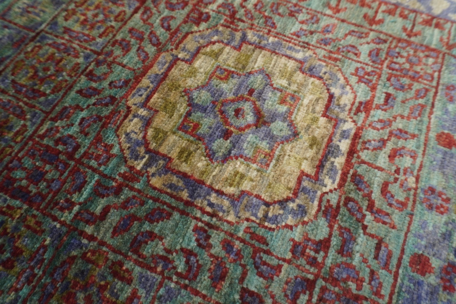 6×8 ft Blue Mamluk Afghan Hand Knotted Wool Medallion Rug