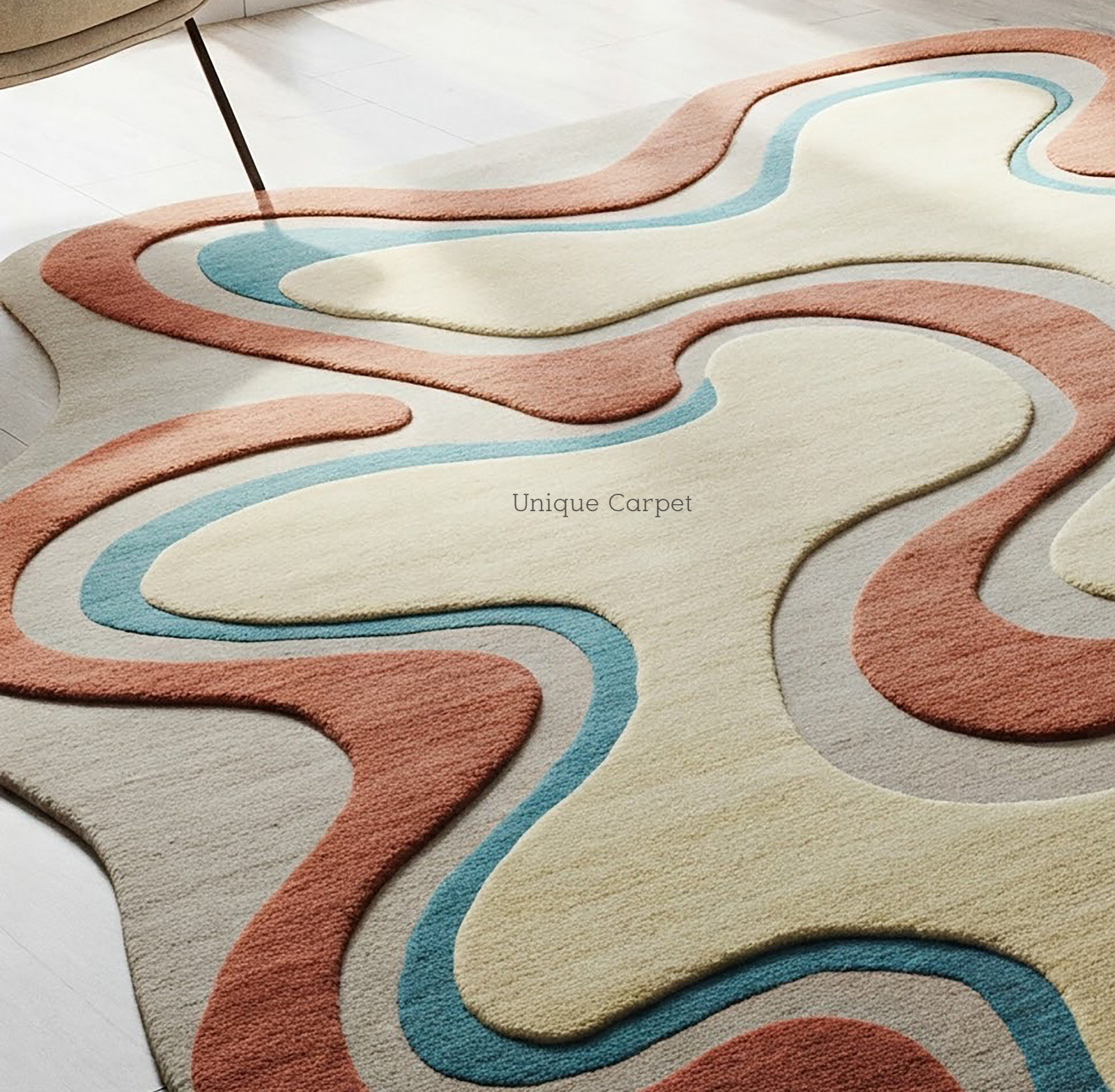Beige Brown Blue Abstract Hand Tufted Wool Area Rugs For Bedroom, Kids Room