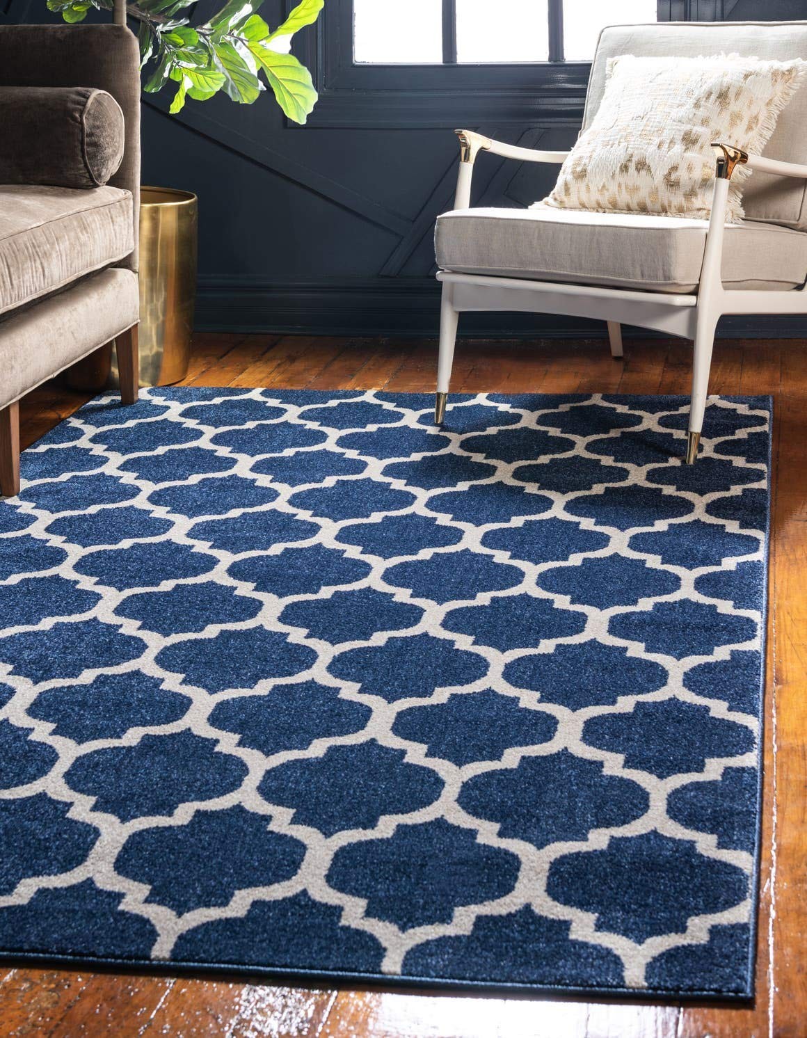 Trellis Collection Area Rug – Philadelphia (5′ 3″ x 8′ Rectangle Dark Blue/Na…