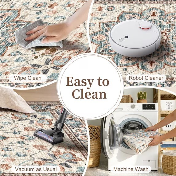 9×12 FT Large Polyester Area Rug for Living Room, Machine Washable Low-Pile Rug