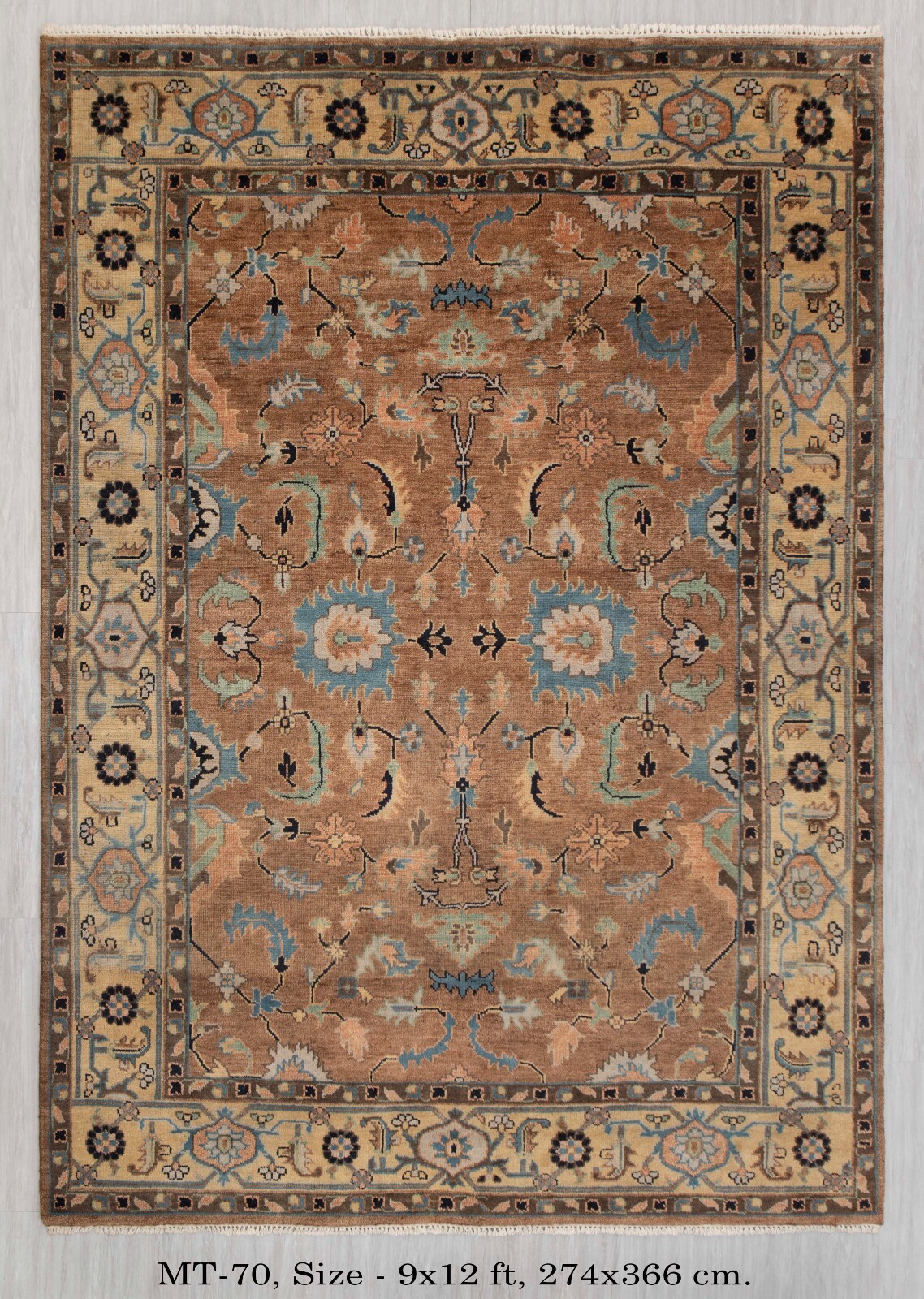 9×12 Brown Cream Classic Persainn Reproduction Hand Knotted Premium Wool Rug