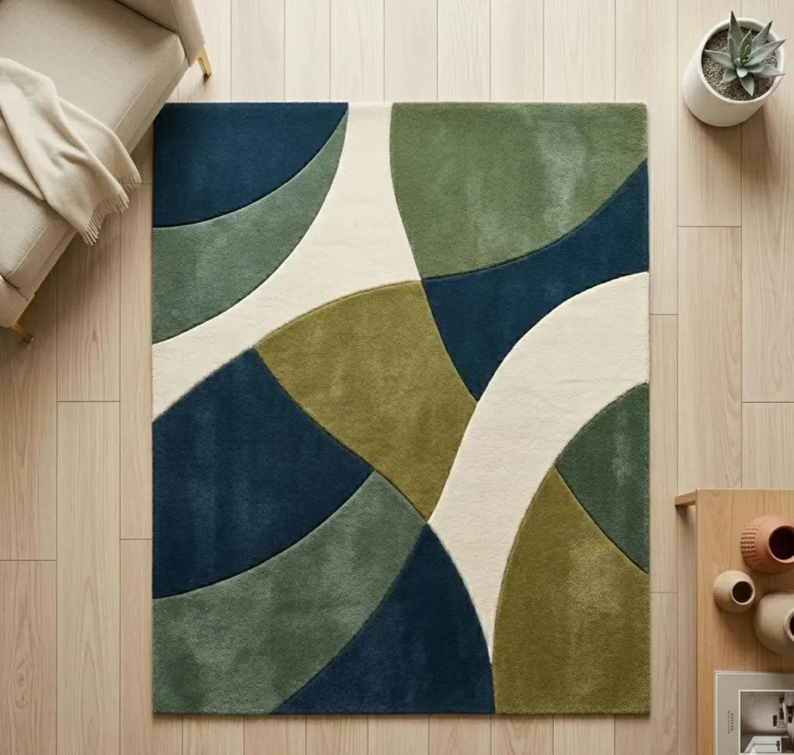 Handmade Tufted Abstract Area Rug | Modern Geometric Living Room Carpet