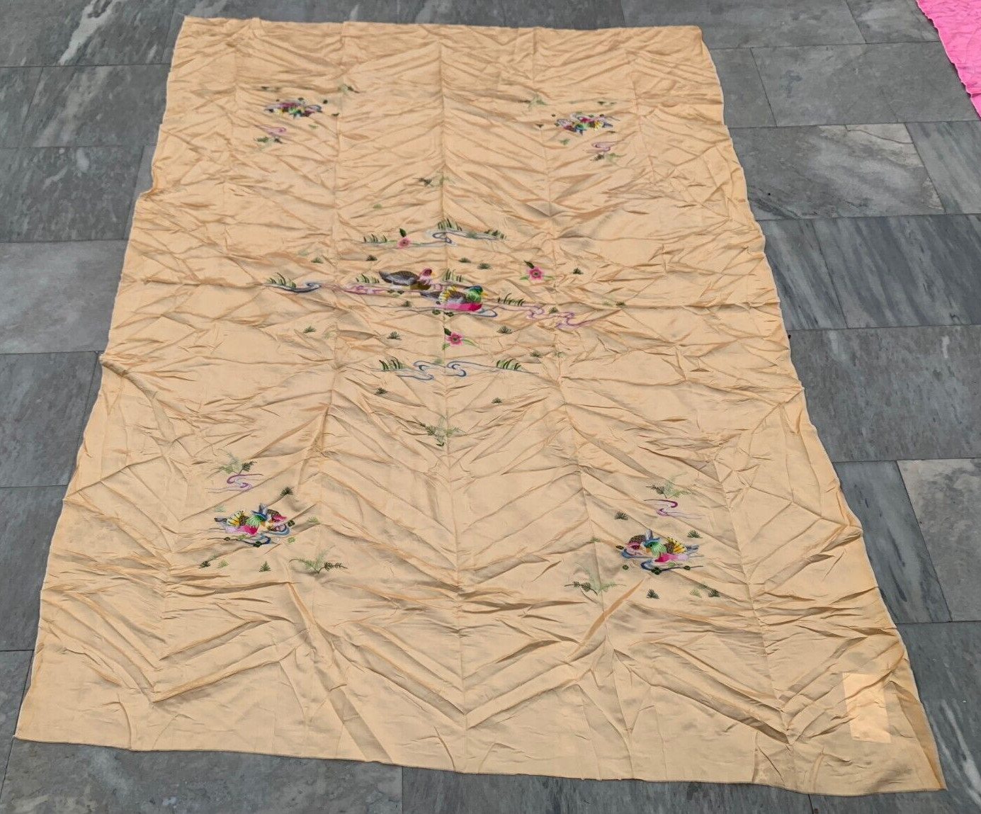 Antique Chinese Tablecloth,Embroidered Chinese Tablecolth 5×6 ft Free Ship