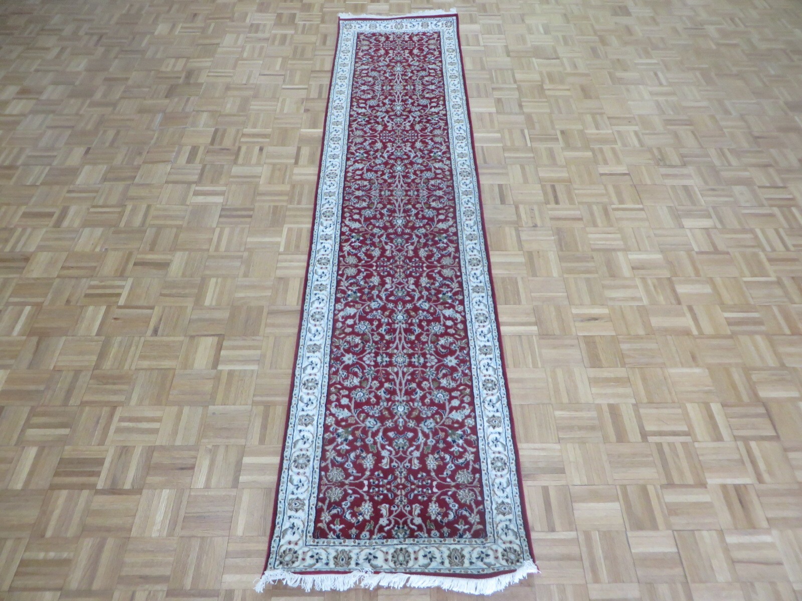 2’7 x 11’6 Runner Hand Knotted Red Nain With Silk Oriental Rug G14070