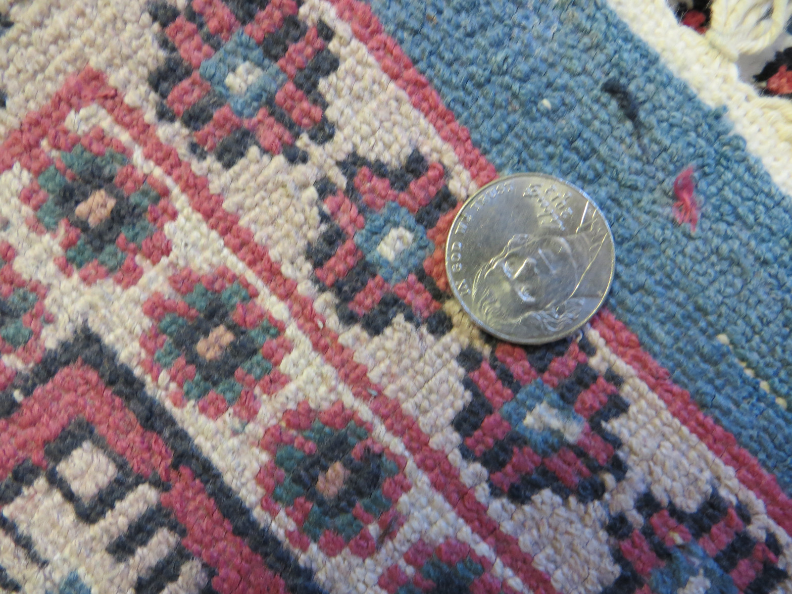 Nice one!Genuine handmade rug soft silky wool/cotton nicely woven (6″ x 4″)