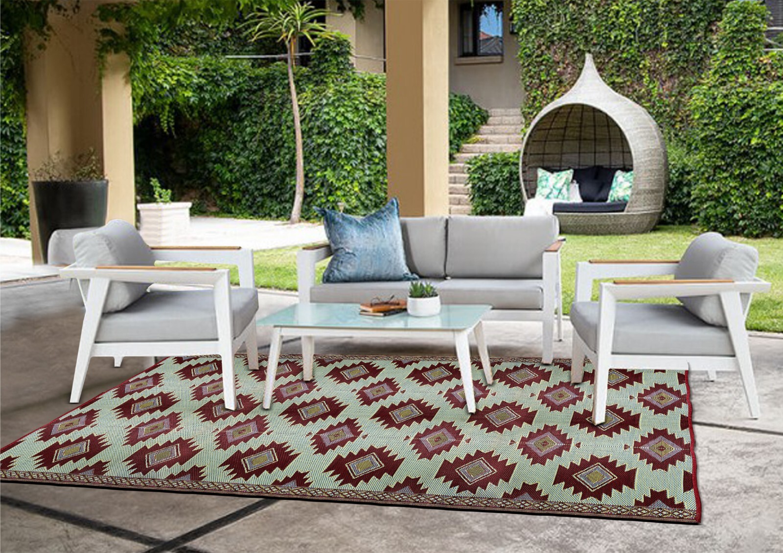 B-USA Outdoor Patio Rugs Plastic Straw Rug RV Red, Black, SkyBlue, yellow Color