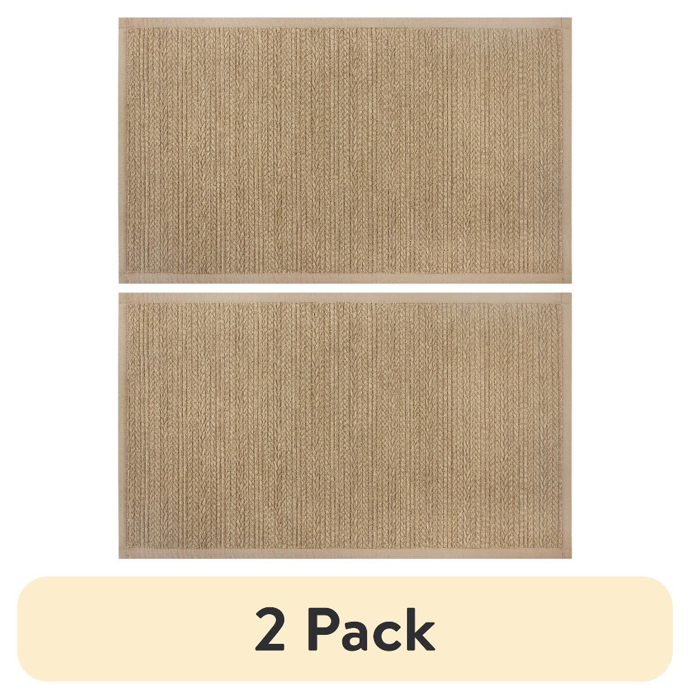 (2 pack) Brown Weave Indoor Kitchen Rug – 20″ x 34″ – 100% Polyester – Neutral