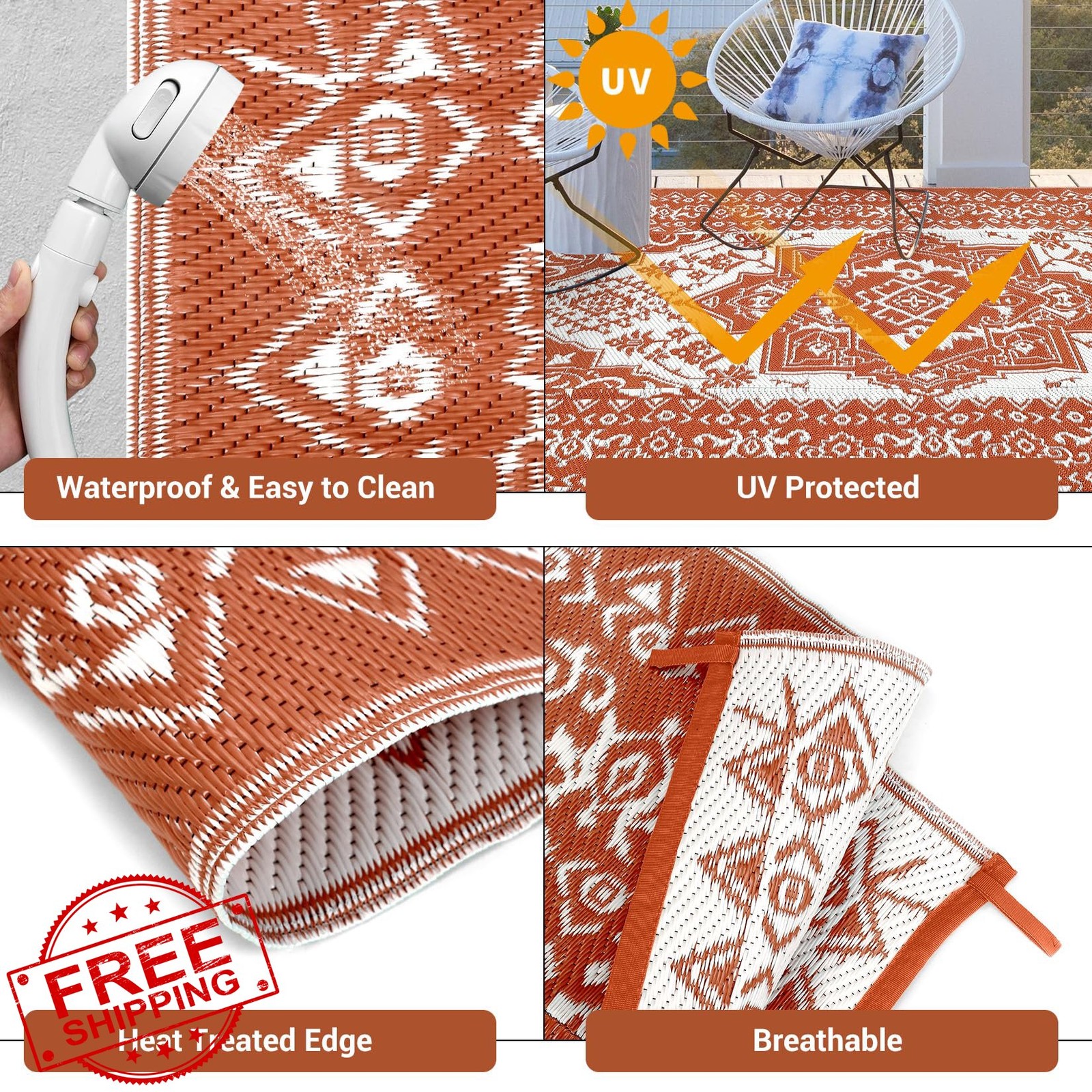 LUXLOOM Boho 8×10 Orange Straw Rug Reversible