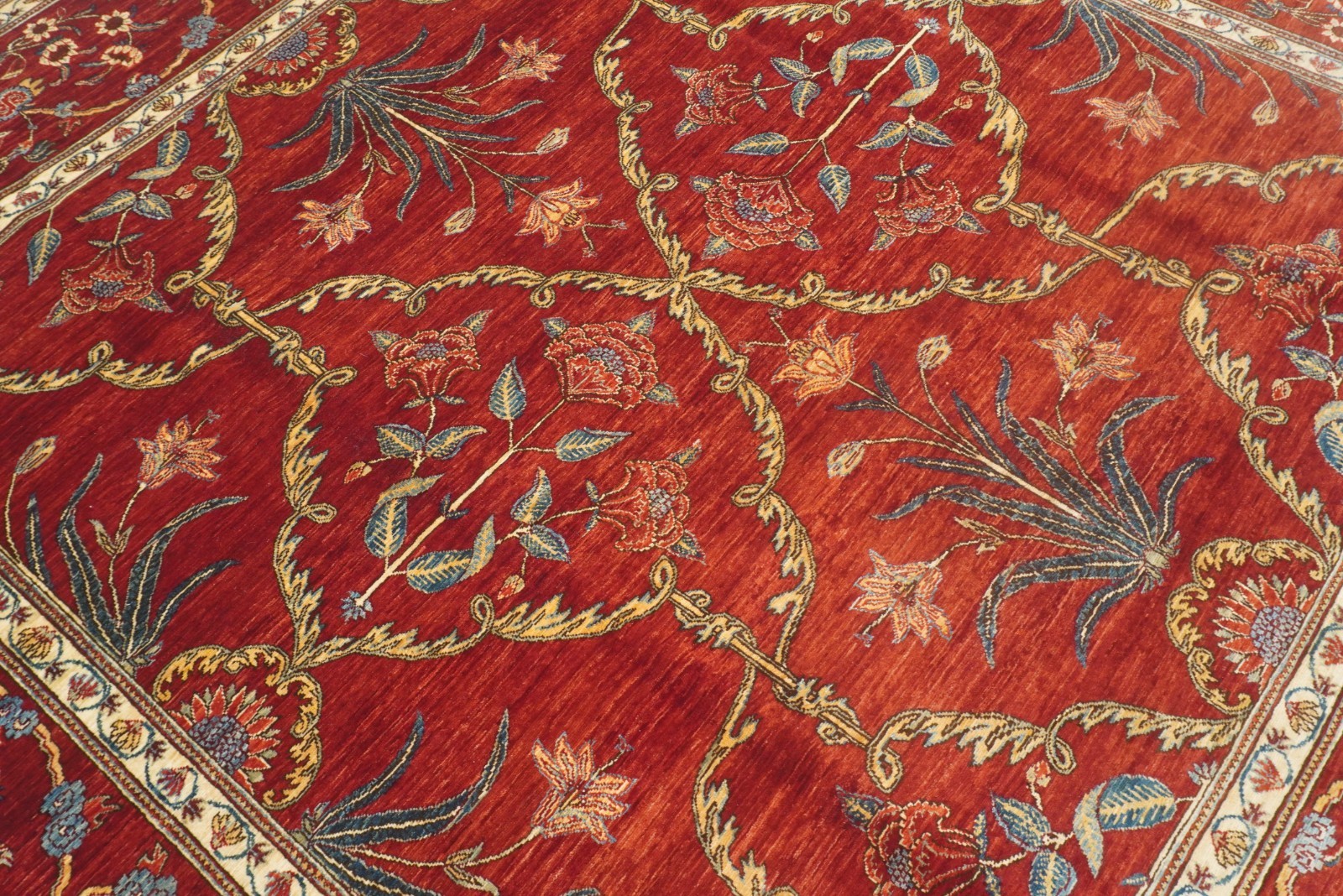 8×8 ft Red Afghan Fine Hand Knotted Traditional Oriental Square Rug
