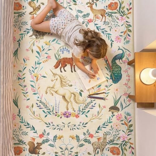 Moonrise 8×10 Kids Room Rug – Washable Unicorn – Non-Slip – Low – Washable
