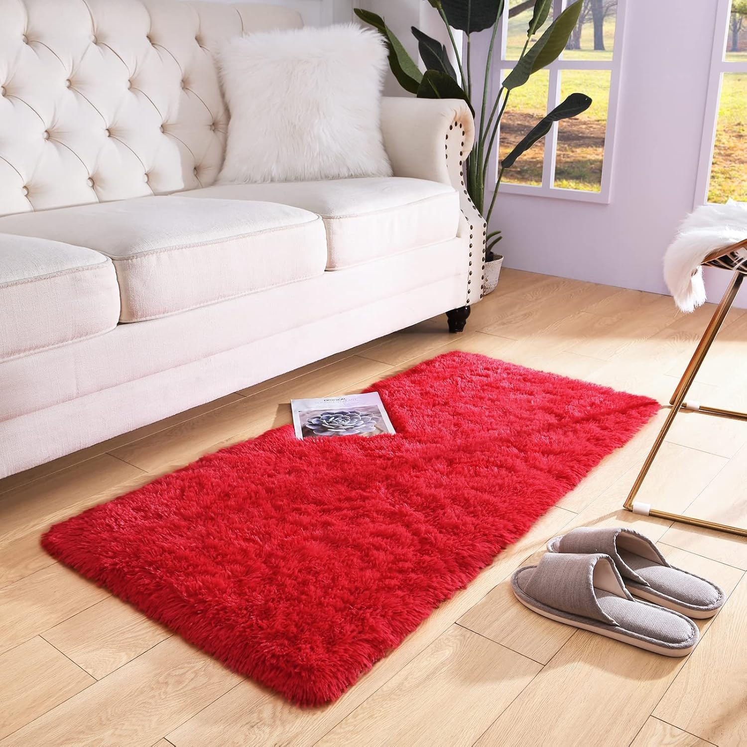 Red Shaggy Runner Rug 2×4 Fluffy Hallway Runners for Bedroom Bedside Soft Rugs