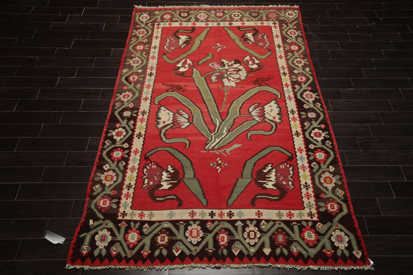 6’9”x10′ Hand Woven Wool Raspberry Kilim Vintage Turkish Vegetable dyes Rug