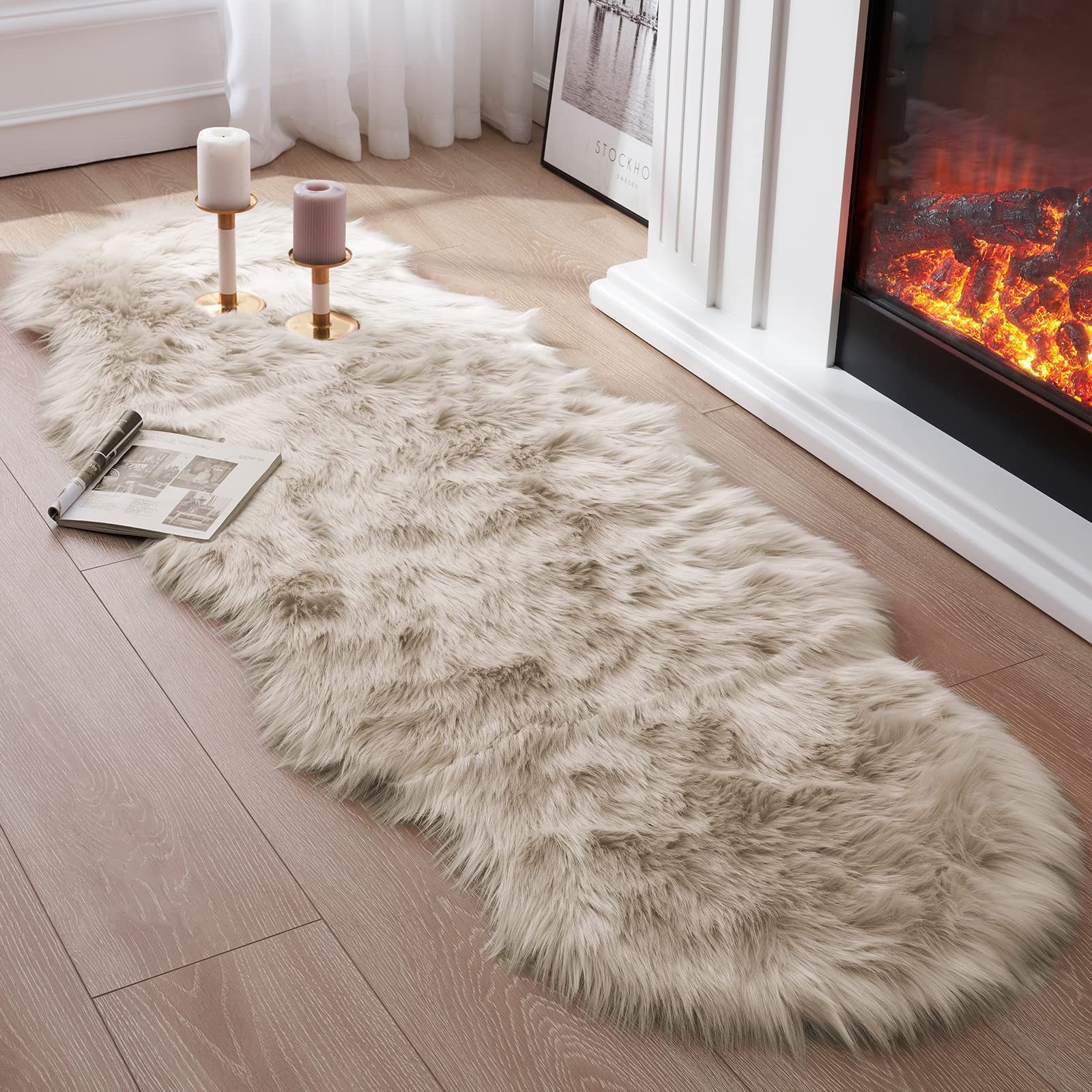 Faux Fur Rug for Bedroom, Fluffy Runner Rugs Soft Sheepskin Rug Sofa Couch Se…