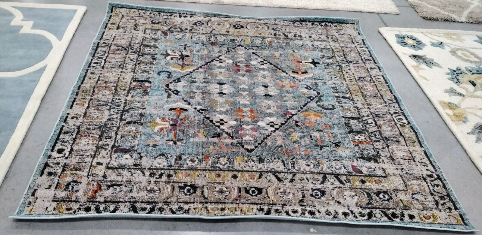 BLUE / LIGHT GREY 6′-7″ X 6′-7″ Damaged Rug Reduced Price 1172734936 MNC255M-7SQ