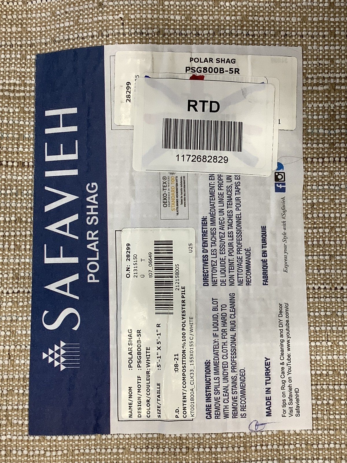WHITE 5′-1″ x 5′-1″ Broken Thread Rug, Reduced Price 1172682829 PSG800B-5R