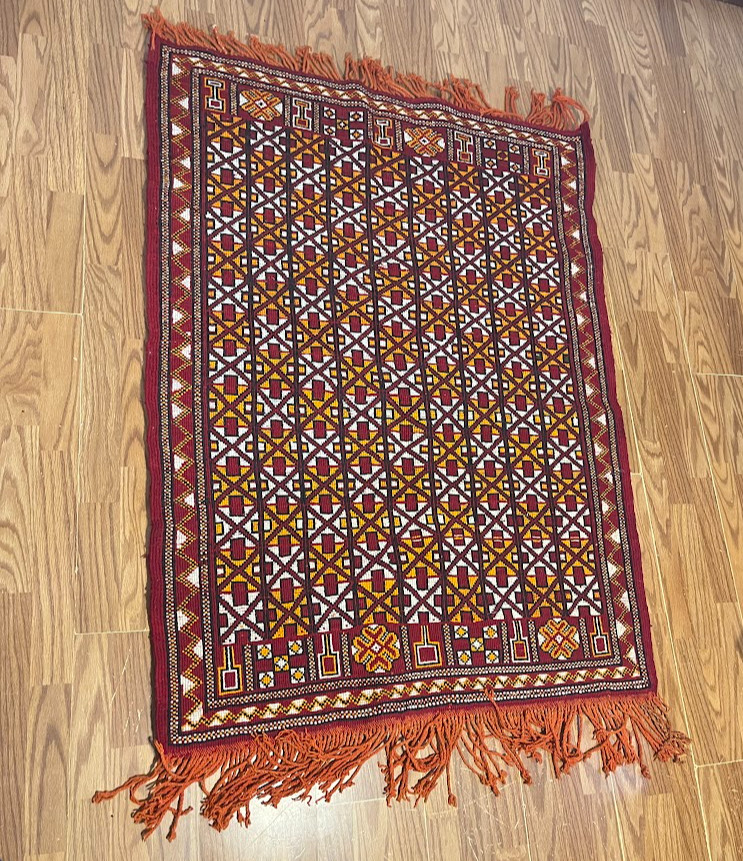 Vintage Moroccan Wool Area Rug Red/Orange 41×63 in Handwoven