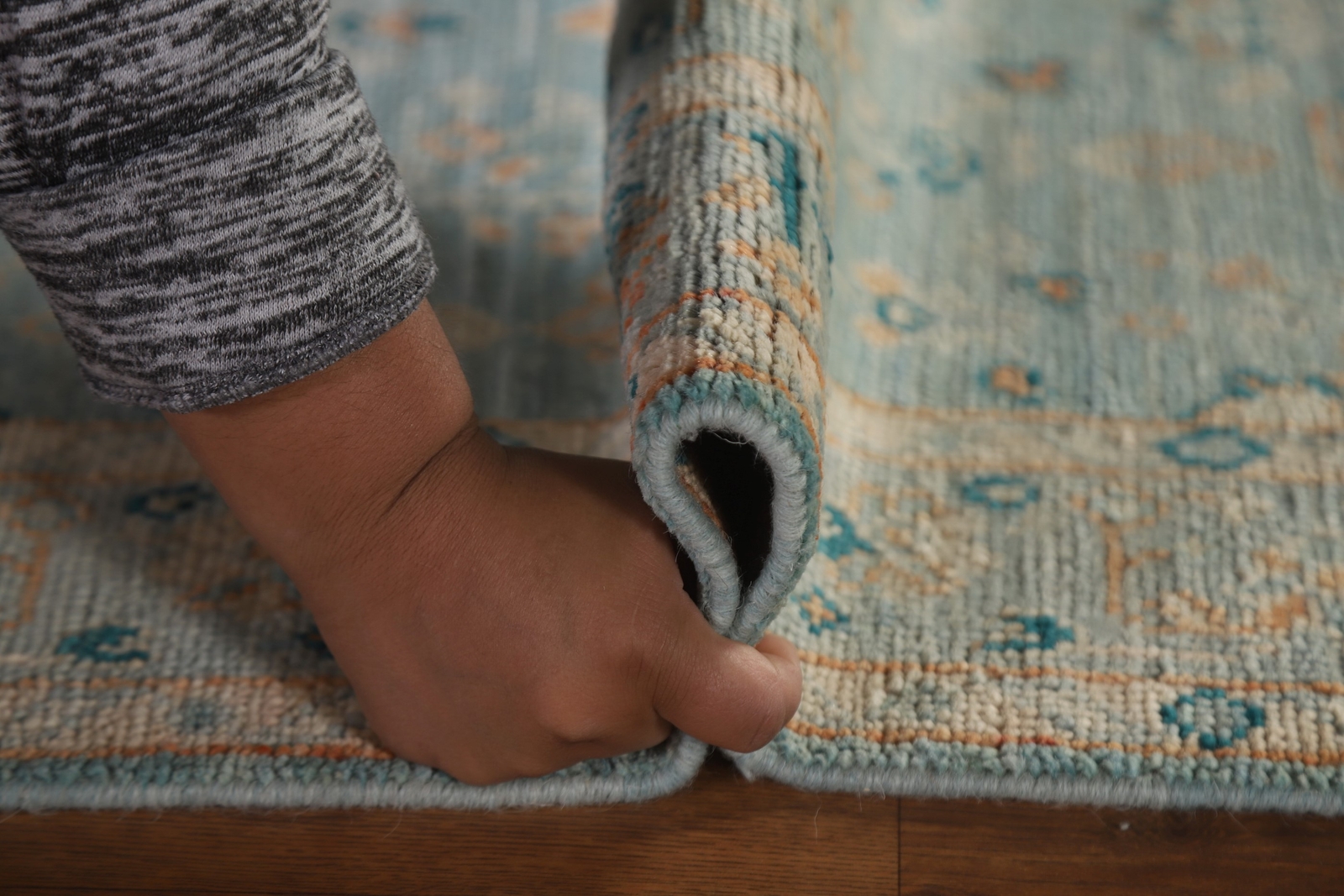 Vegetable Dye Light Blue Oushak Turkish Foyer Rug 3×4 Handmade Wool Oriental Rug