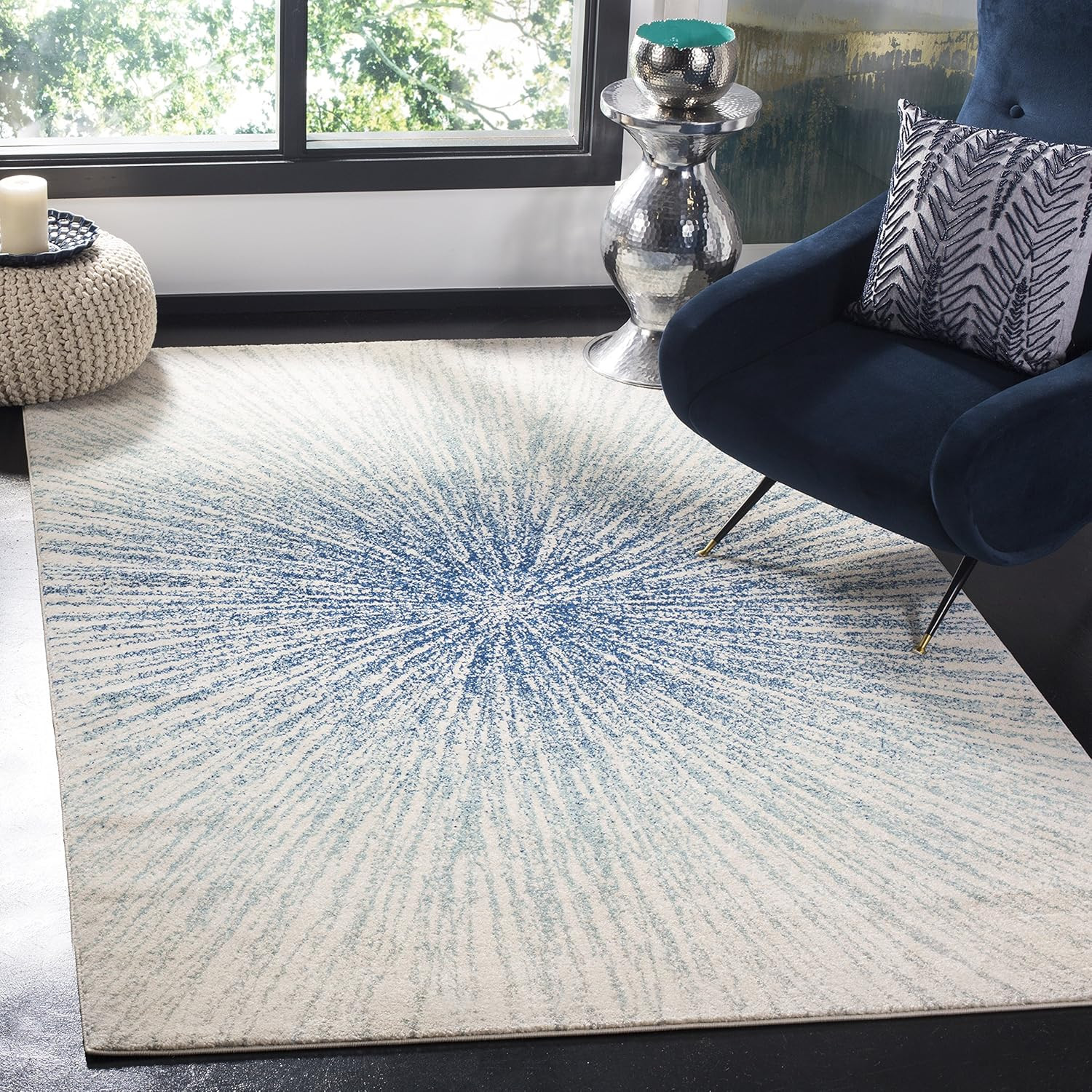 Evoke Collection 10′ x 14′ Area Rug, Royal & Ivory, Abstract Design, Easy Care