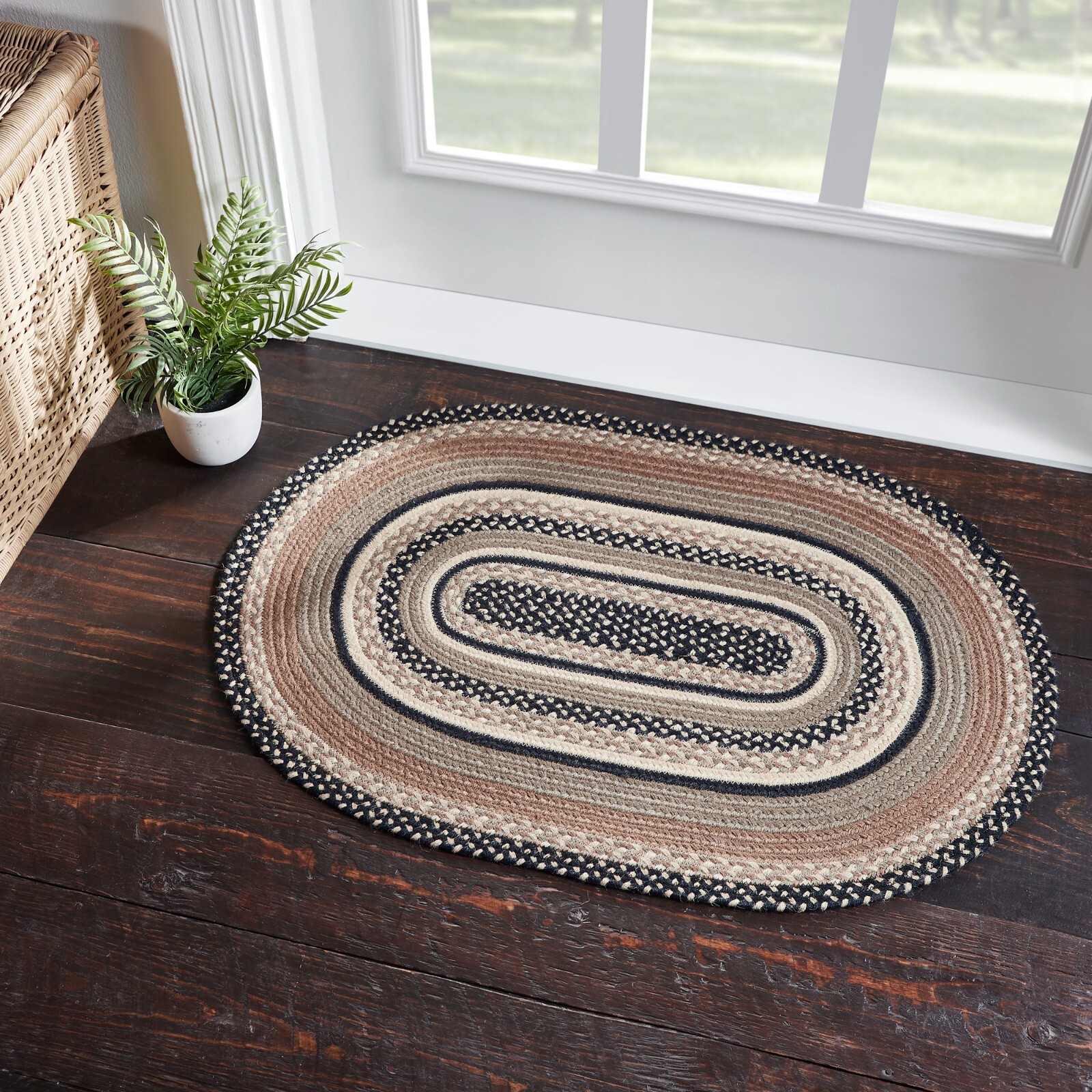Sawyer Mill Charcoal Creme JUTE RUG Oval w/ Pad 24×36 White Grey Taupe Black