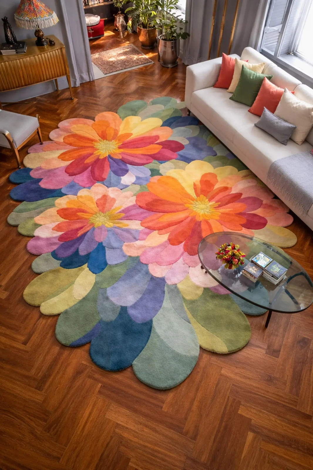 Oversized Floral Art Rug – Multicolor Abstract Petal Design | Hand tufted Area
