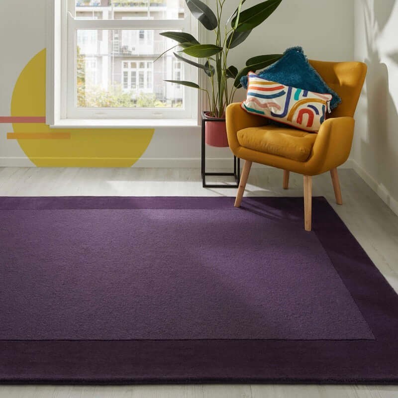 6×9 Modern Solid Purple Area Rug | Deep Aubergine | Handmade Living Room Carpet