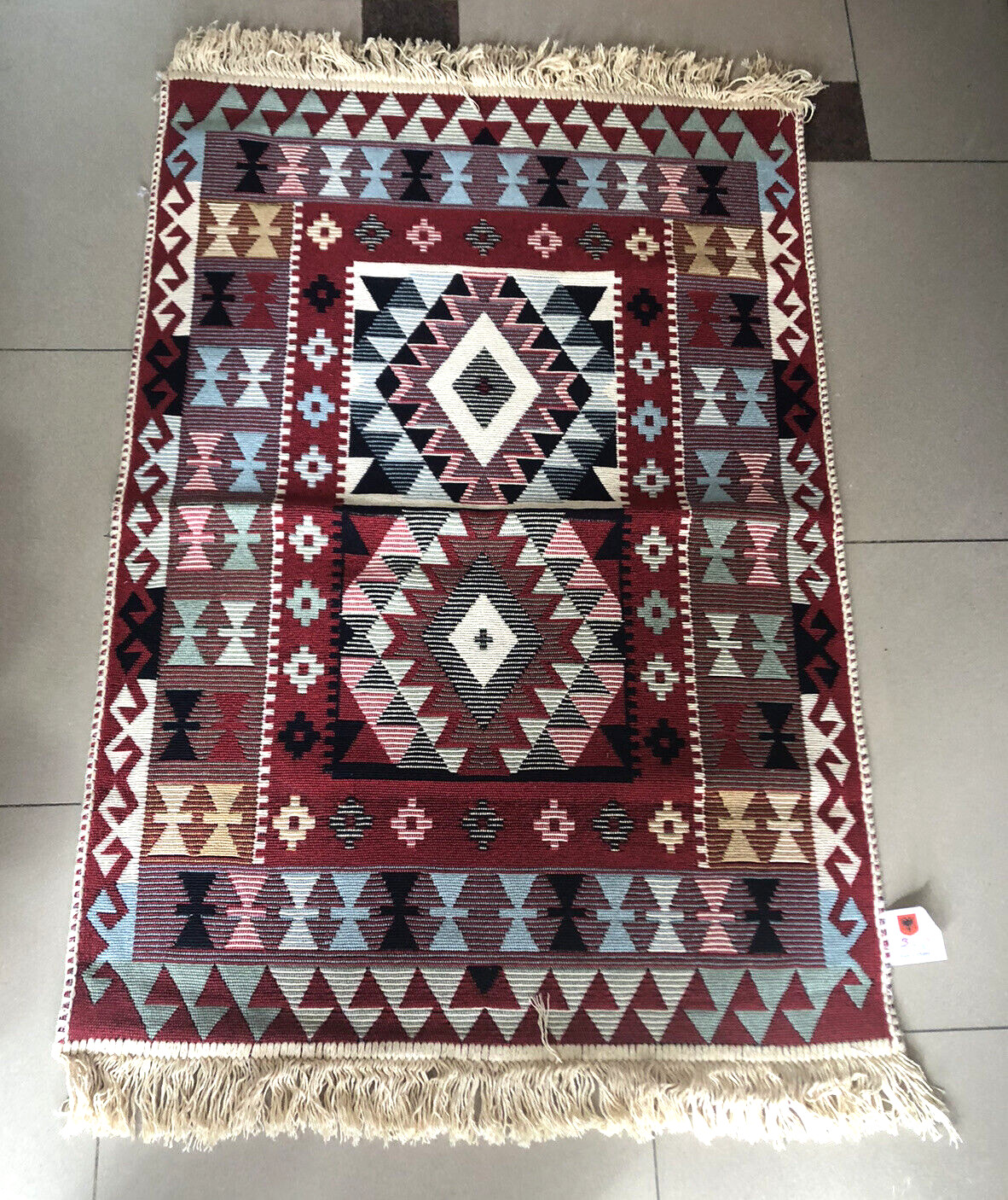 NEW ALBANIA KOSOVA ARTISAN KILIM CARPET RUG-MULTICOLOR DESIGN RUG-60 CM X 90 CM