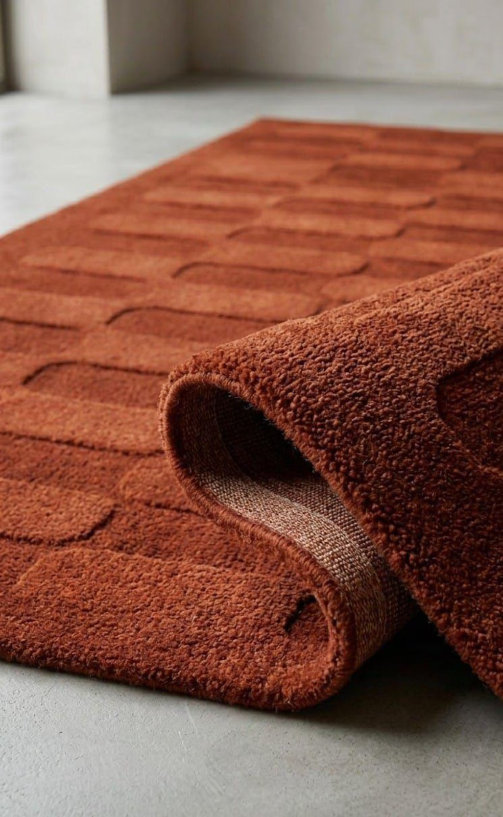 Hand Tufted Wool Rug Rust Orange Geometric Brick Pattern, Modern Abstract Carpet