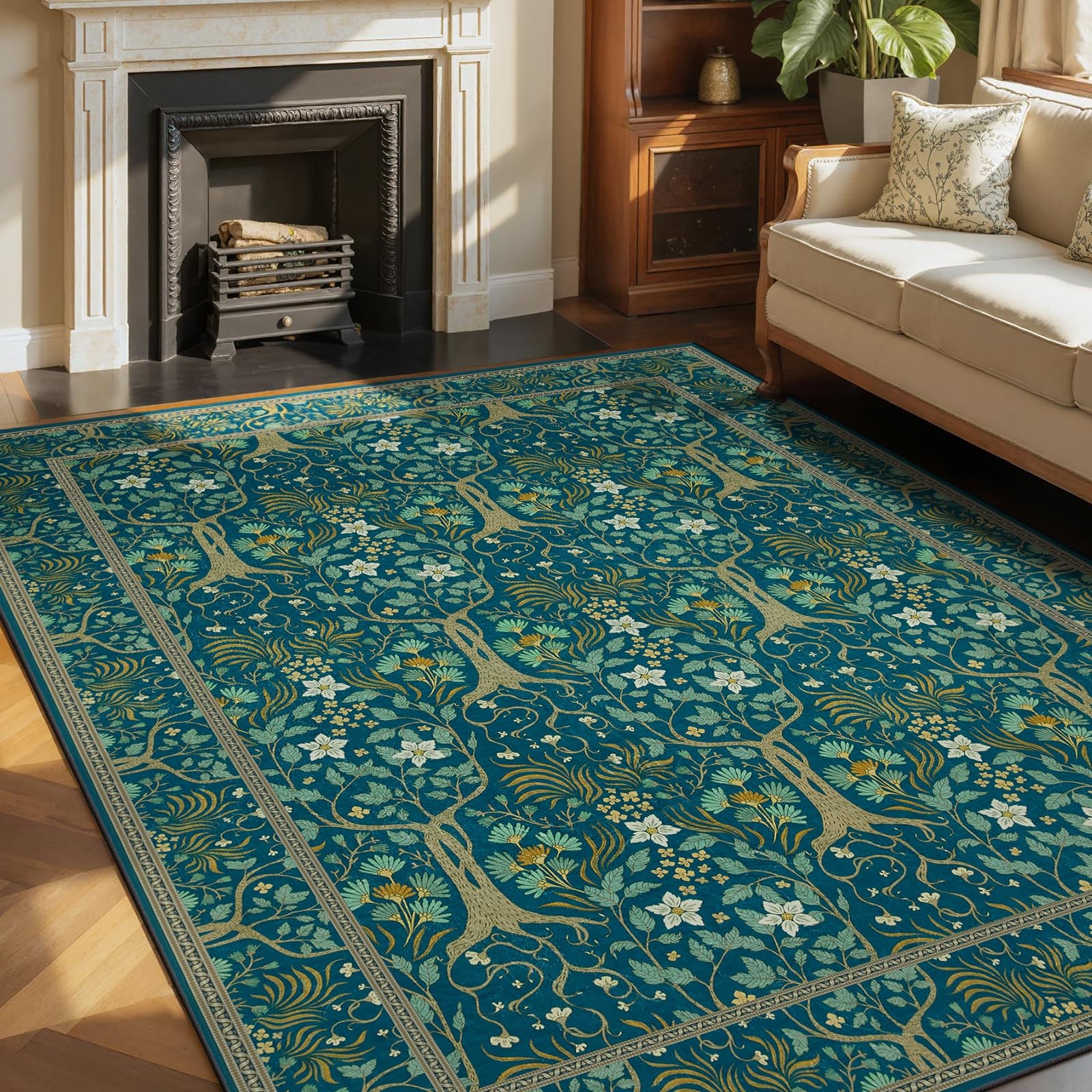 Joydeco Washable Large Area Rug 8×10, Boho Floral Rugs for Living Room Non Sl…