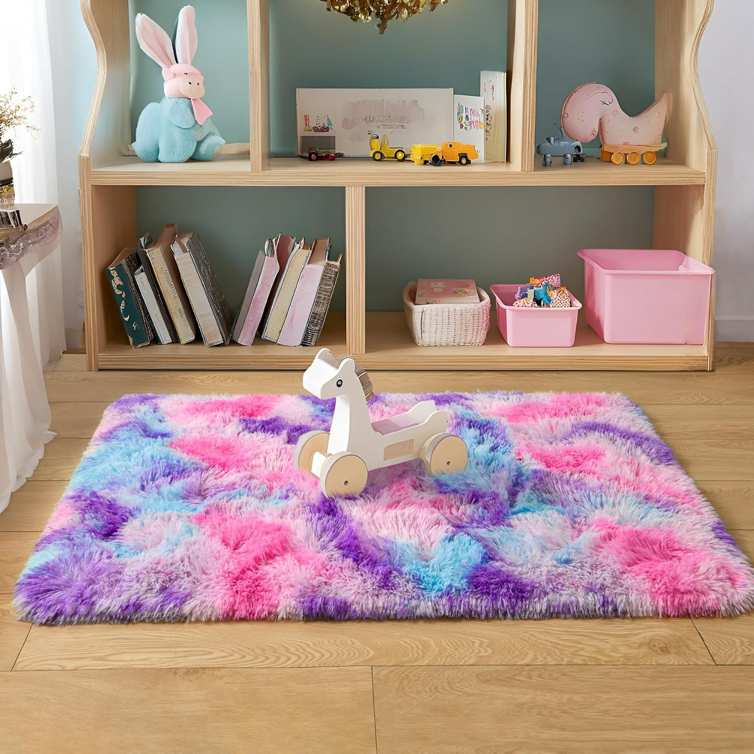 Soft Rainbow Rug for Girls Room, Cute Fluffy Girls Bedroom Rugs, 2×3 Feet Shaggy
