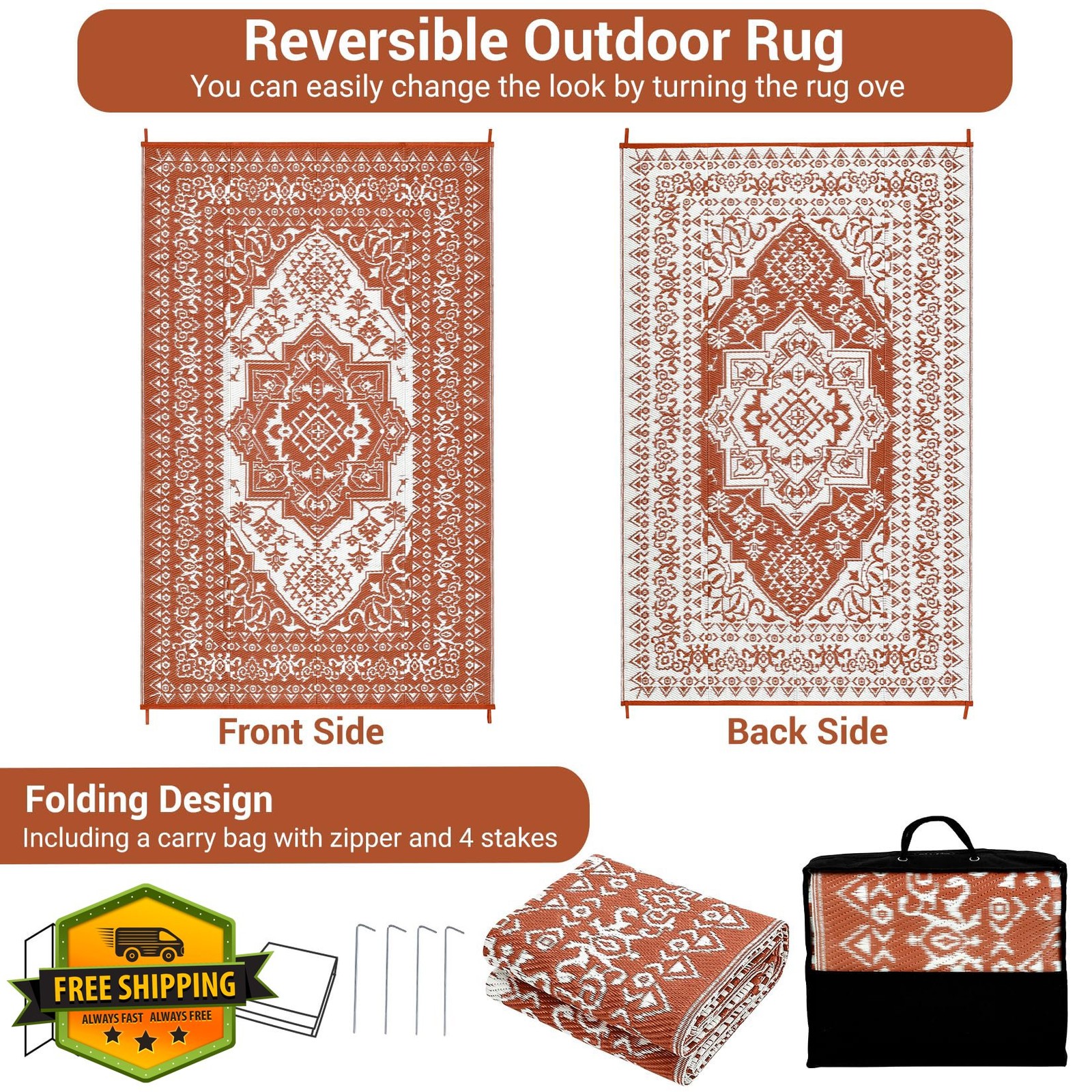 LUXLOOM Orange 9×12 Outdoor Rug