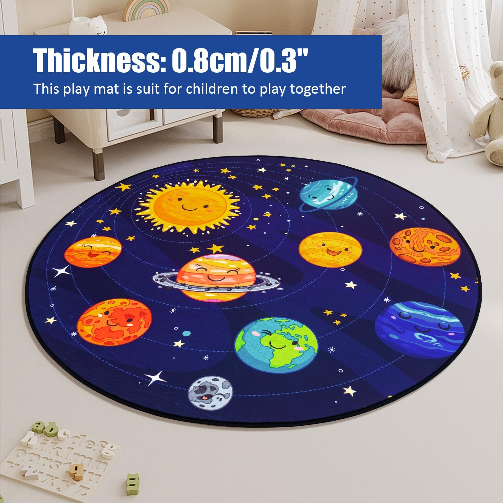 Round Space Rug for Room 40×40” Solar System Circle Rugs for Bedroom Rugs fo…