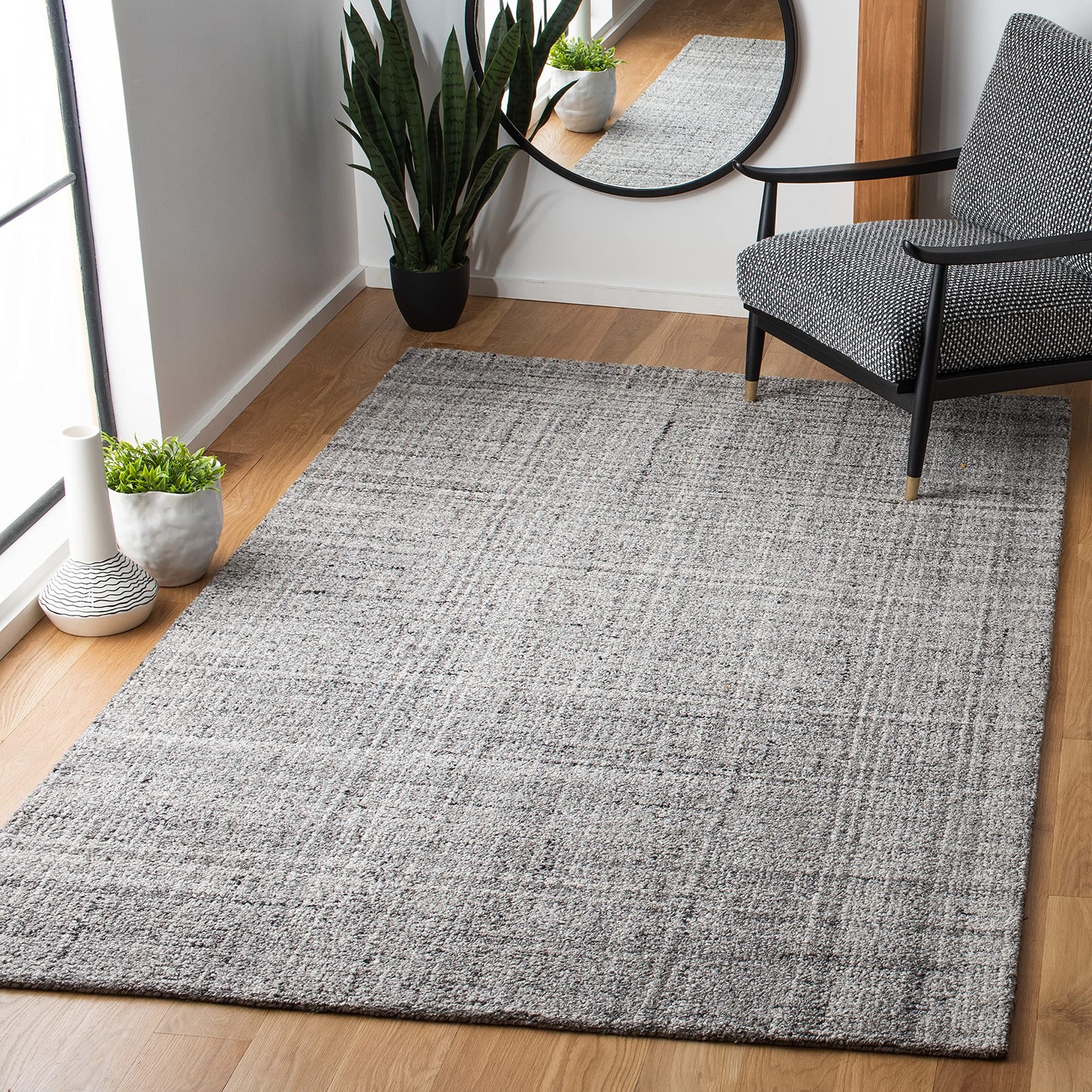 Abstract Collection Area Rug – 5′ x 8′, Grey & Black, Handmade Wool & Viscose…