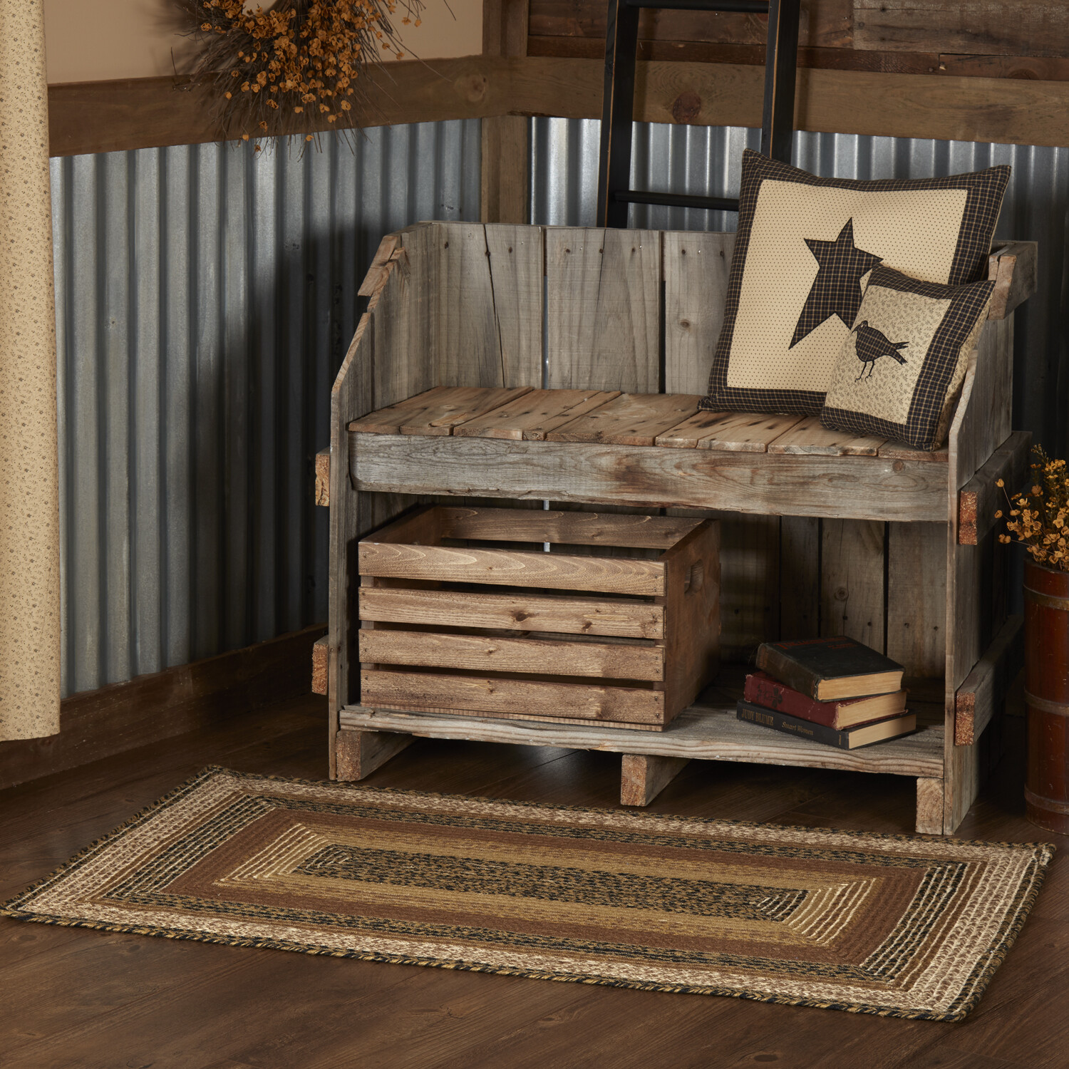 VHC Kettle Grove Black Tan Browns Ivory Country Rectangle Braided Rug