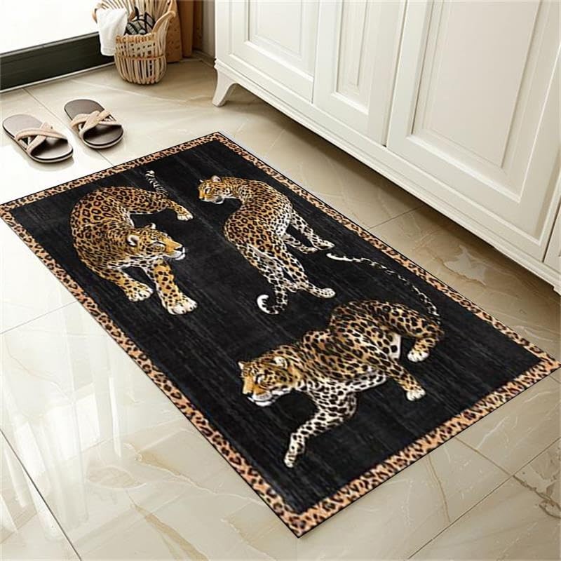 Black Cheetah Area Rug 2 by 3ft Small Leopard Rugs Washable Non-Slip Decorati…