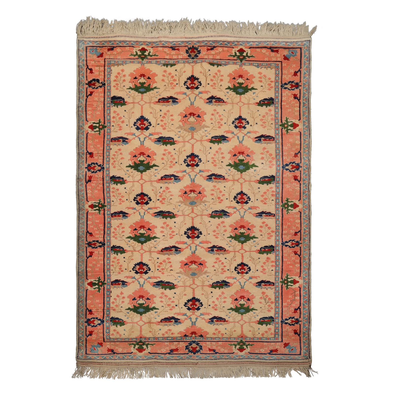 6’2”x9’6” Hand Knotted Wool Ivory Oushak Arts & Crafts Tribal Geometric Rug