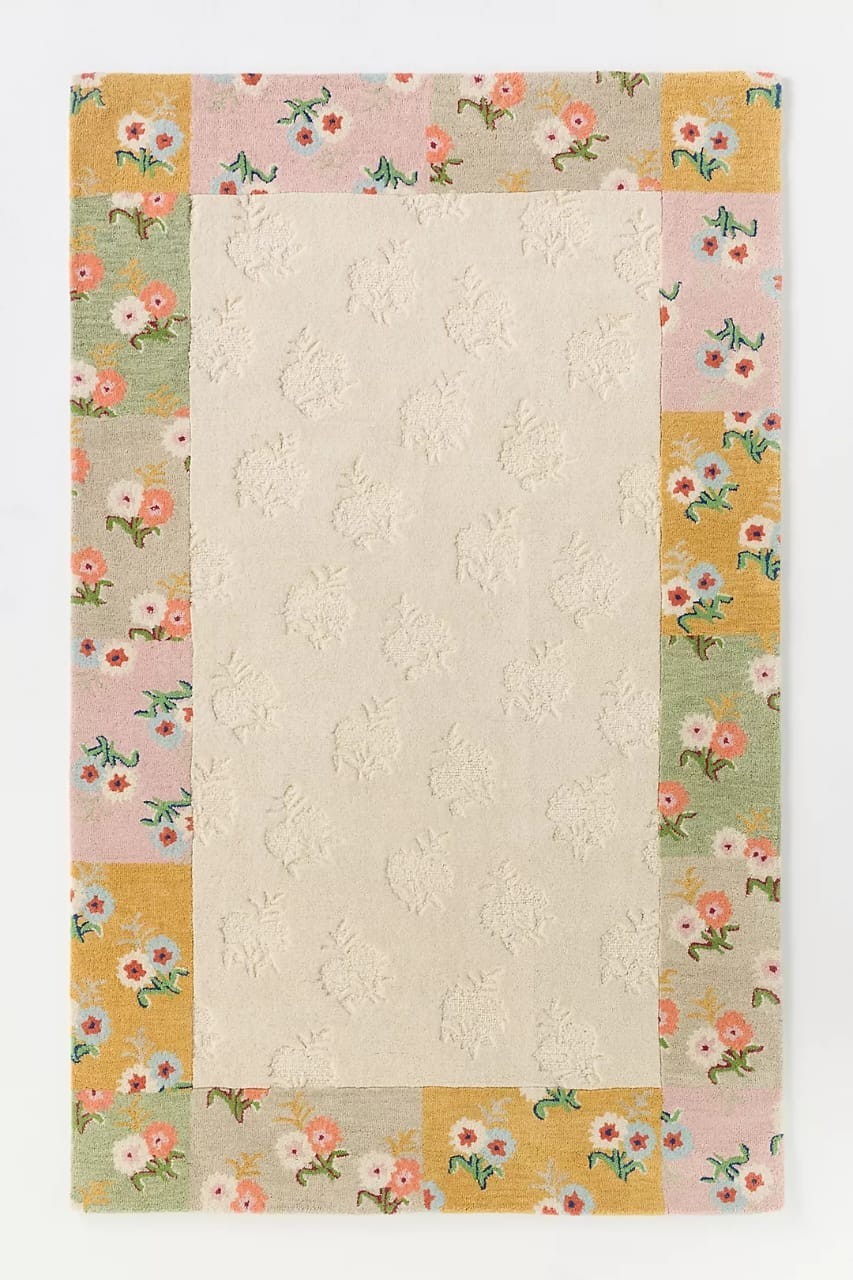 Mille Hand Tufted Wool Floral Border Rug Anthropologie Rug for Livingroom Office