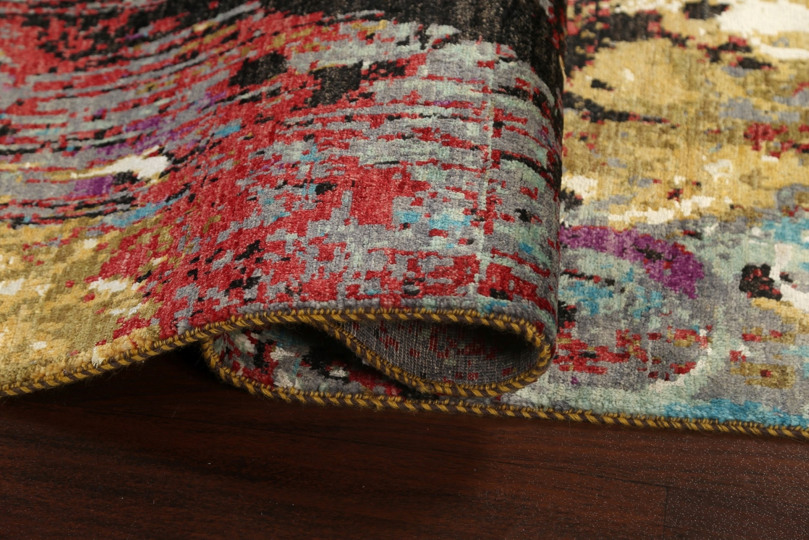 Abstract Hand-knotted Wool/ Silk Rug 4×6 ft Modern Design