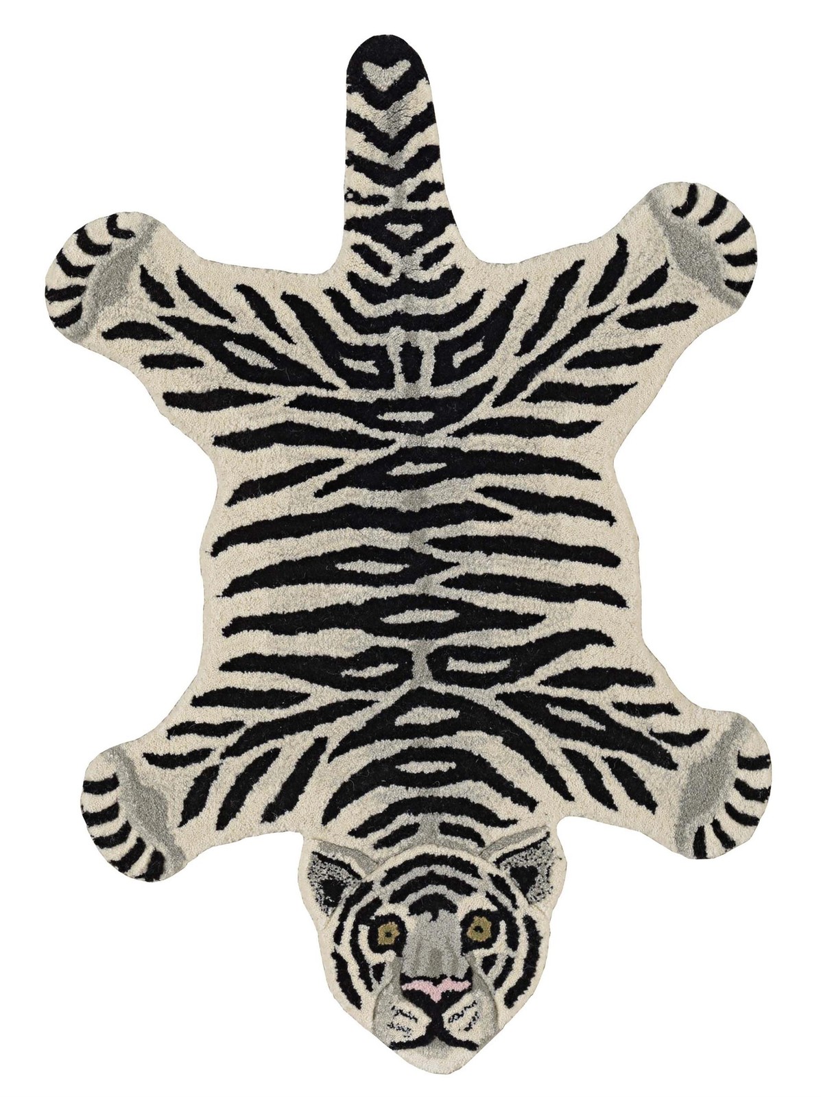 Linon 2′ X 3′ Jungle Tiger Shaped Accent Rug in White and Black Wool
