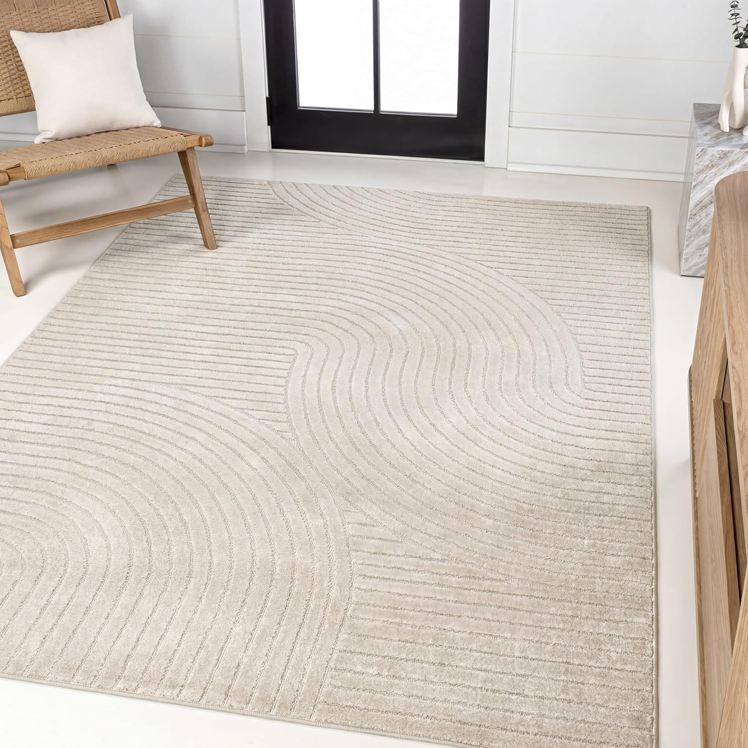 Hallie High-Low Ivory Area Rug 12×15 – Pet Friendly & Hose-Washable