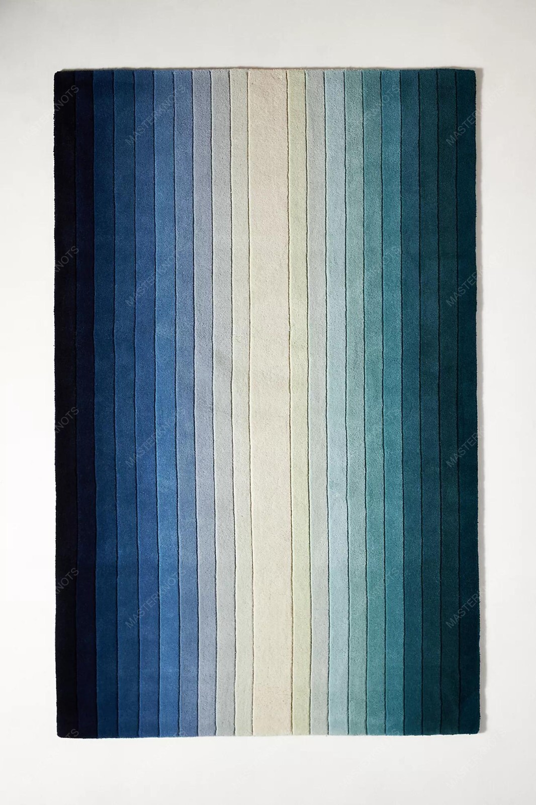 Striped Art Deco Area Wool Hand Tufted Rugs 8 x 10 Feet Blue Indian Carpet
