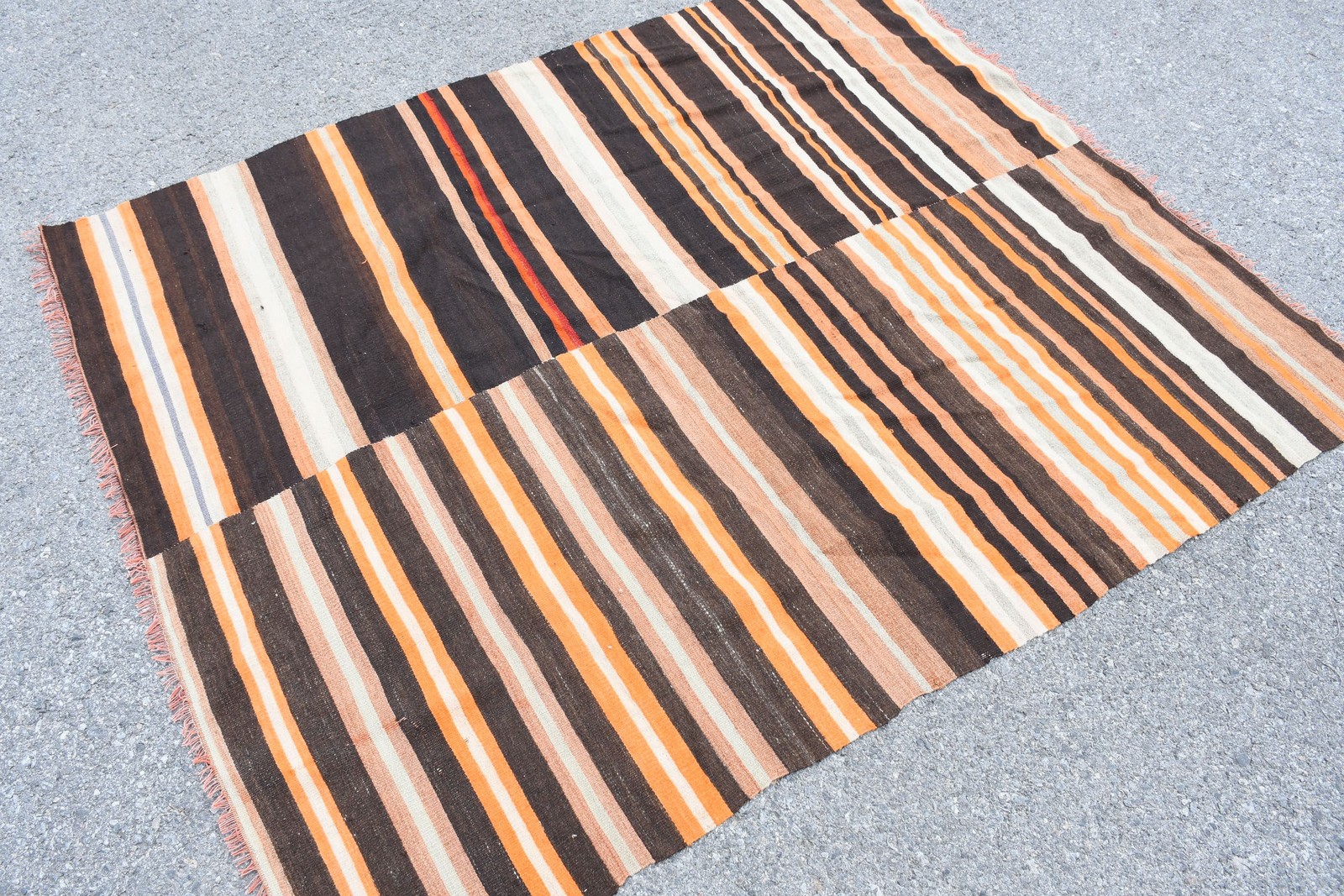 4,5×5,6 ft Turkish Kilim Rug, Brown Oriental Vintage Wool Rug
