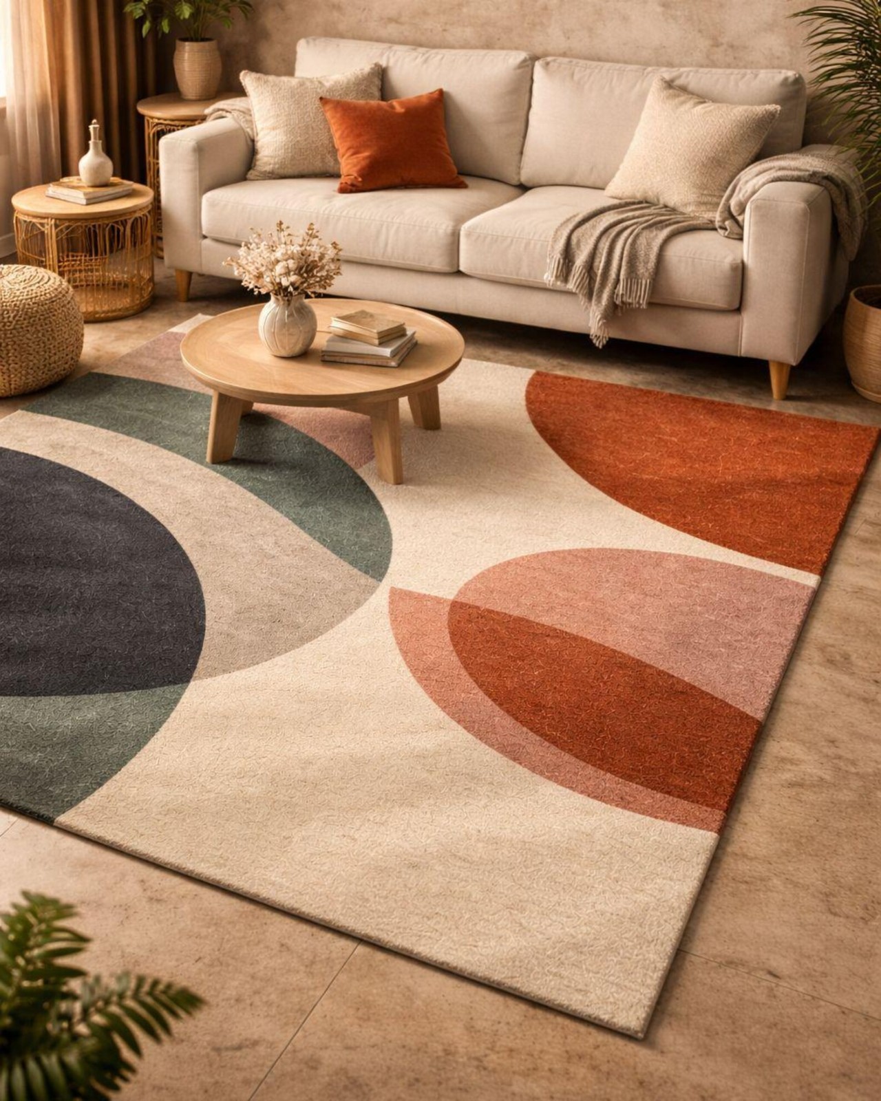Hand Tufted Wool Area Rug |Multicolor Abstract Geometric Earth Tones