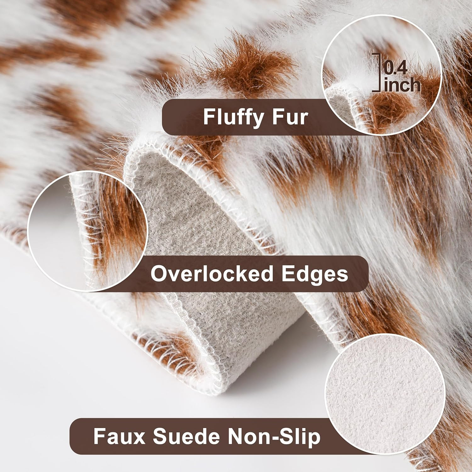 Cow Print Faux Cowhide Rug, Fluffy Fur 5.2X7 Feet Washable Cow Rugs for Living R