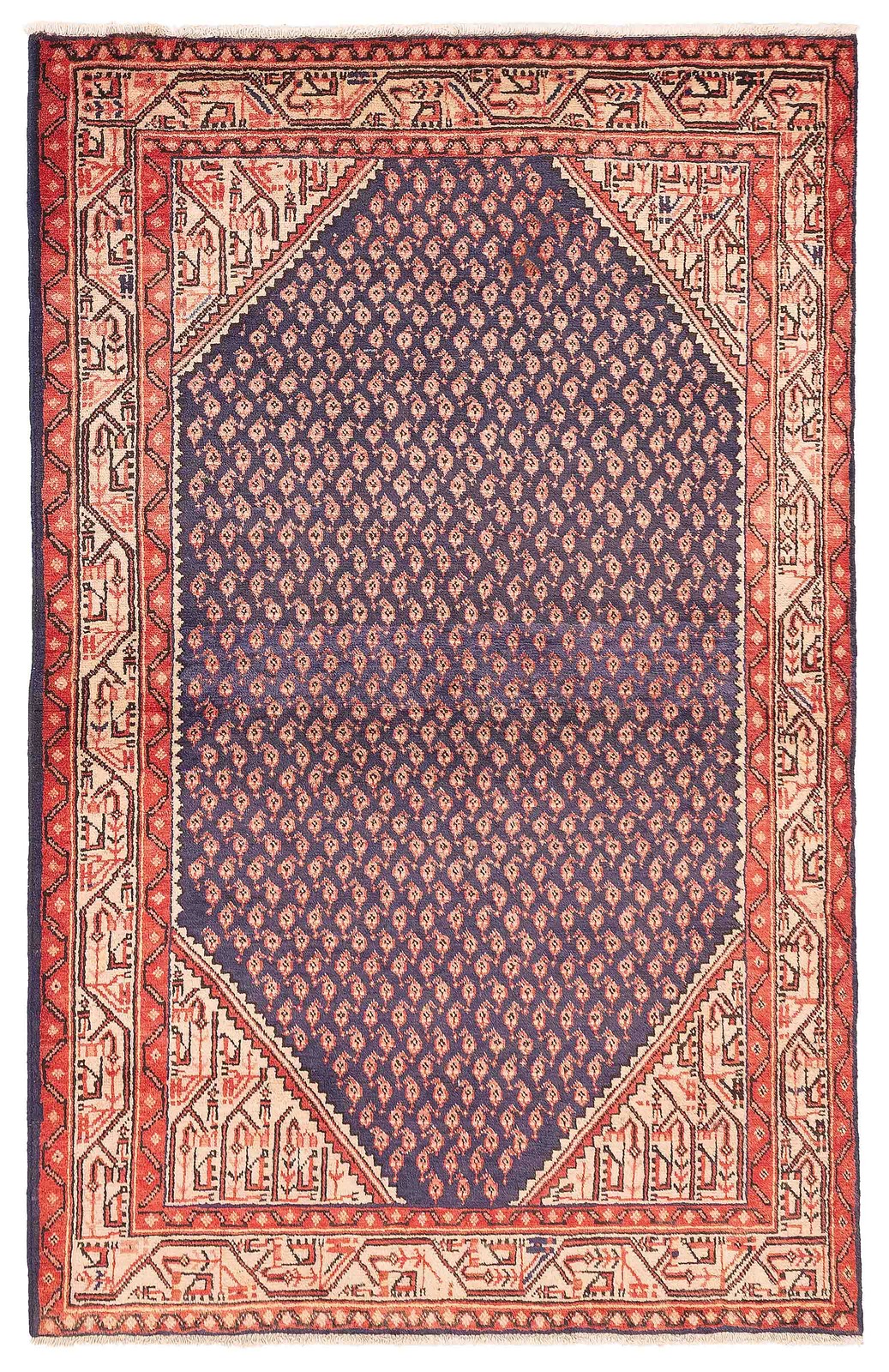 Vintage Dark Navy Traditional 4’3″ x 6’8″ Hand-Knotted Oriental Wool Area Rug