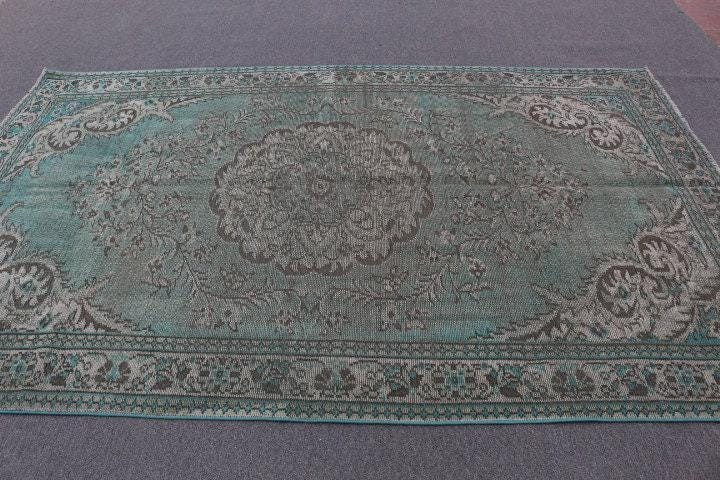 Vintage Turkish Large Rug 5,9×9,3 ft, Blue Gray Moroccan Wool Rug