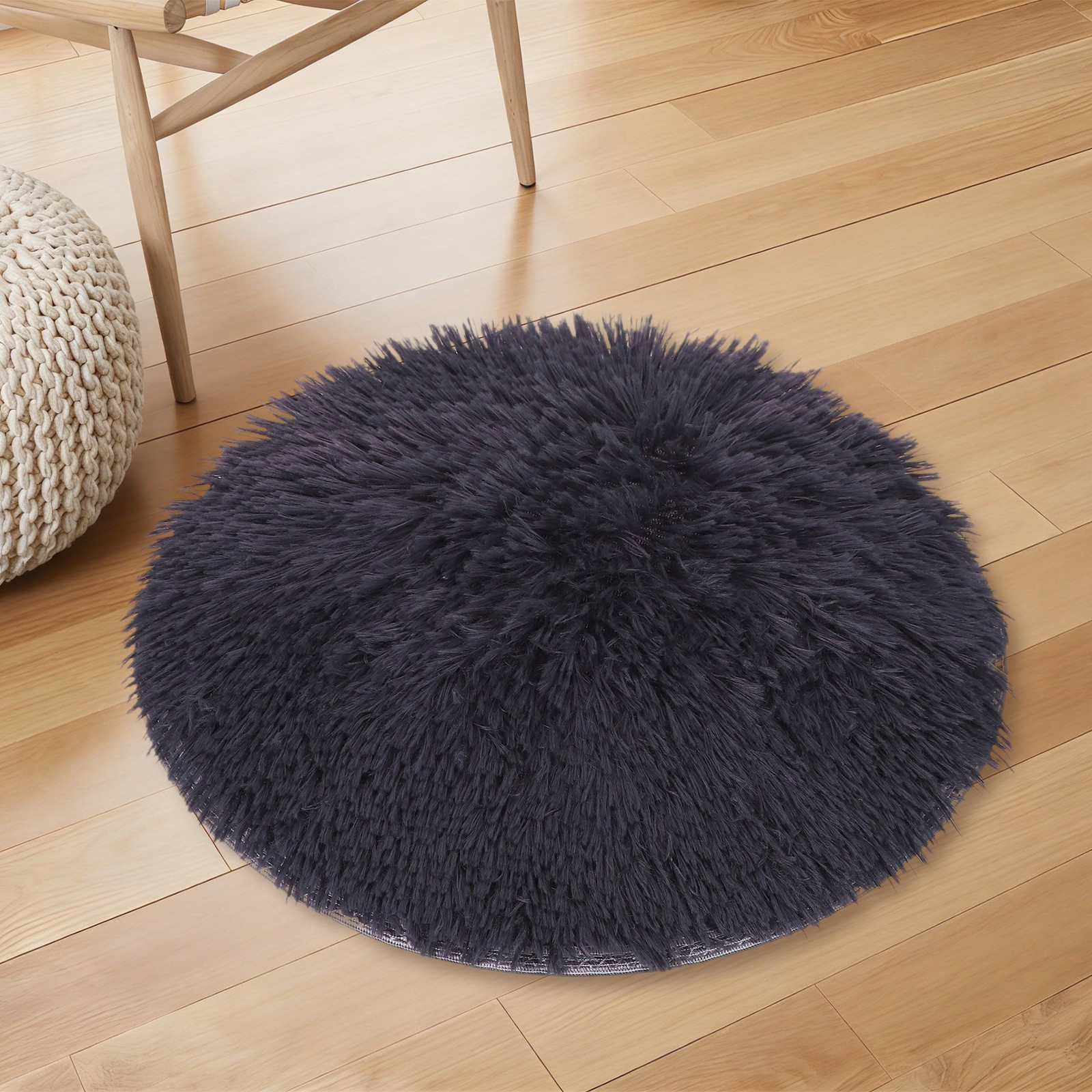 Round Rugs for Bedroom, 1.2 ft Circle Area Rug, Round Fluffy Carpet, Gray Purple