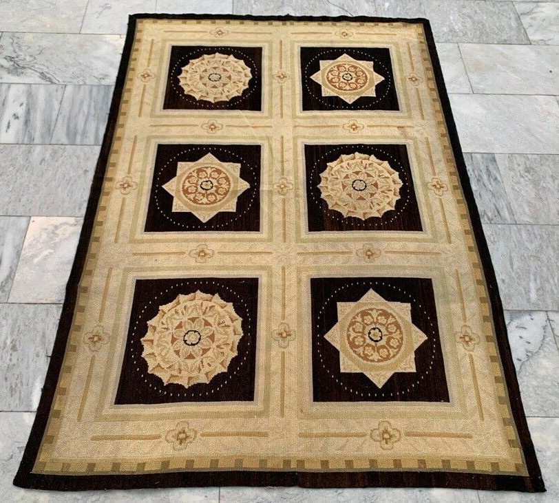 Vintage French Style Aubusson Rug Needlepoint Chain stitch Rug 4×6 ft Free Ship