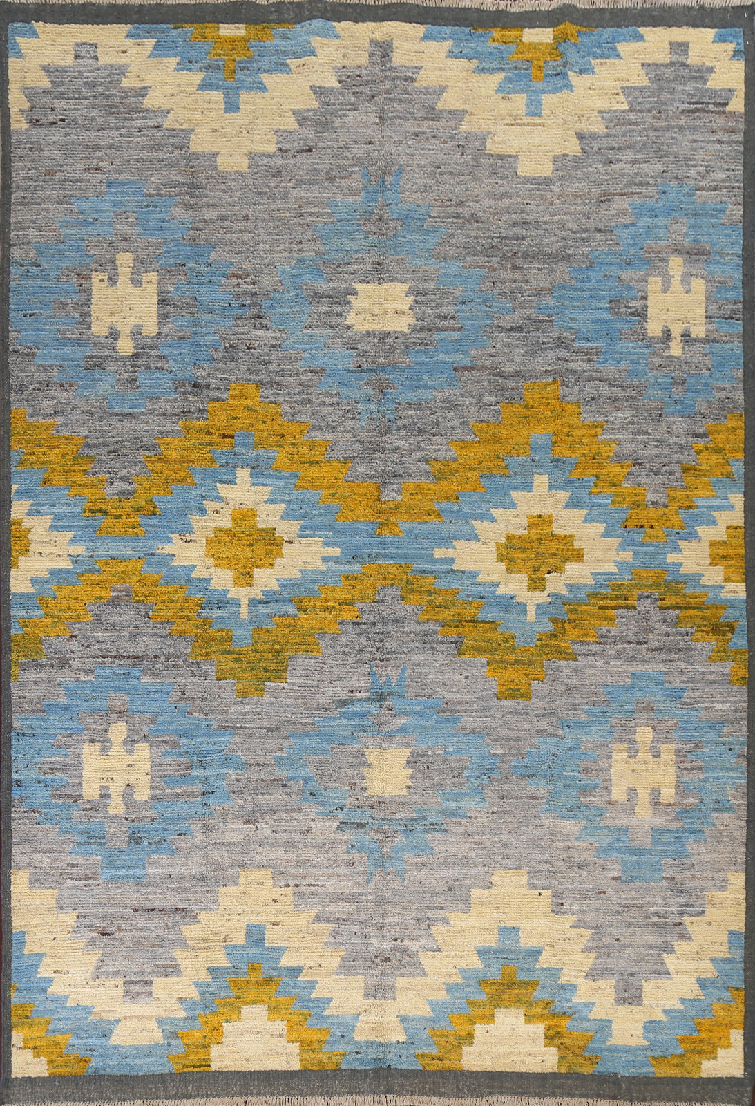 Oriental Wool Carpet Gray / Blue Handmade Moroccan Style Rug 8×10 Ft Bedroom Rug